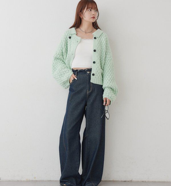  「【BRN／WEB限定カラー】ぽこぽこダブルボタンカーディガン」|カーディガン|