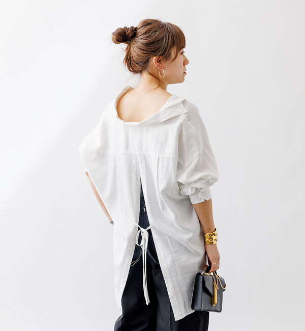 Rouge vif「【一部店舗限定】麻混バックスリットリボンシャツ」|シャツ・ブラウス|