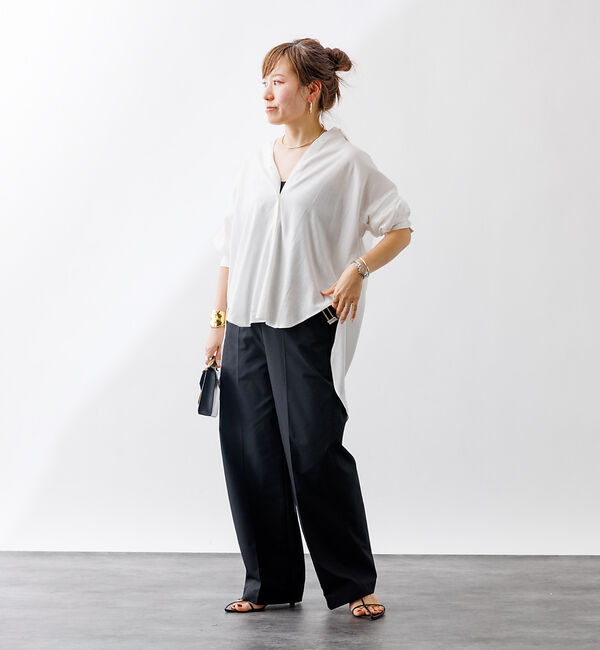 Rouge vif「【一部店舗限定】麻混バックスリットリボンシャツ」|シャツ・ブラウス|
