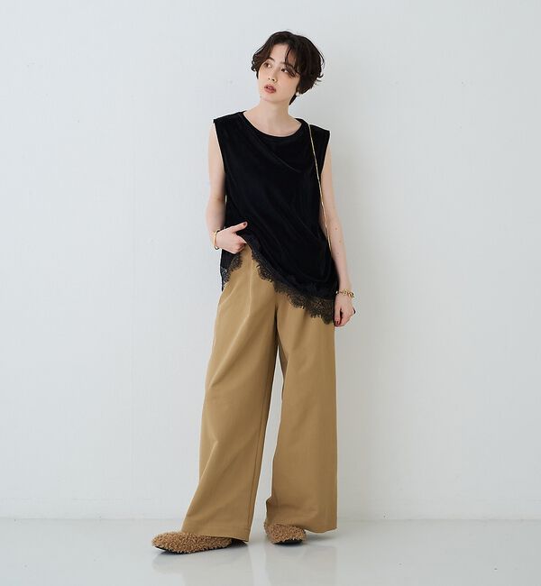 Rouge vif「シアーベロアノースリーブヘムレースカットソー」|Tシャツ・カットソー|