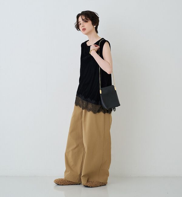 Rouge vif「シアーベロアノースリーブヘムレースカットソー」|Tシャツ・カットソー|
