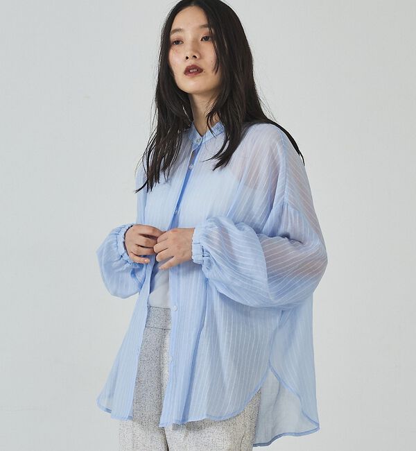 abahouse mavie「シアーストライプタックシャツ」|シャツ・ブラウス|サックスブルー