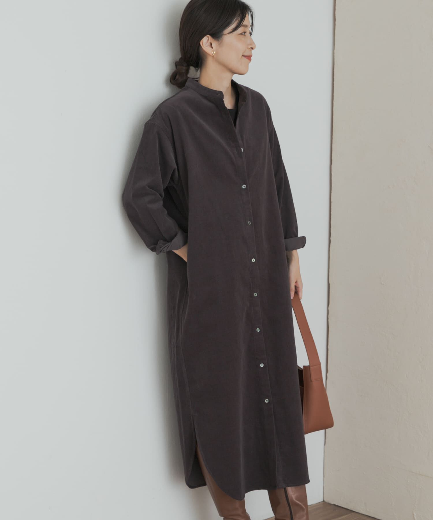 URBAN RESEARCH DOORS「『WEB/一部店舗限定カラー』『UR TECH』コーデュロイシャツワンピース」|ワンピース|グレー