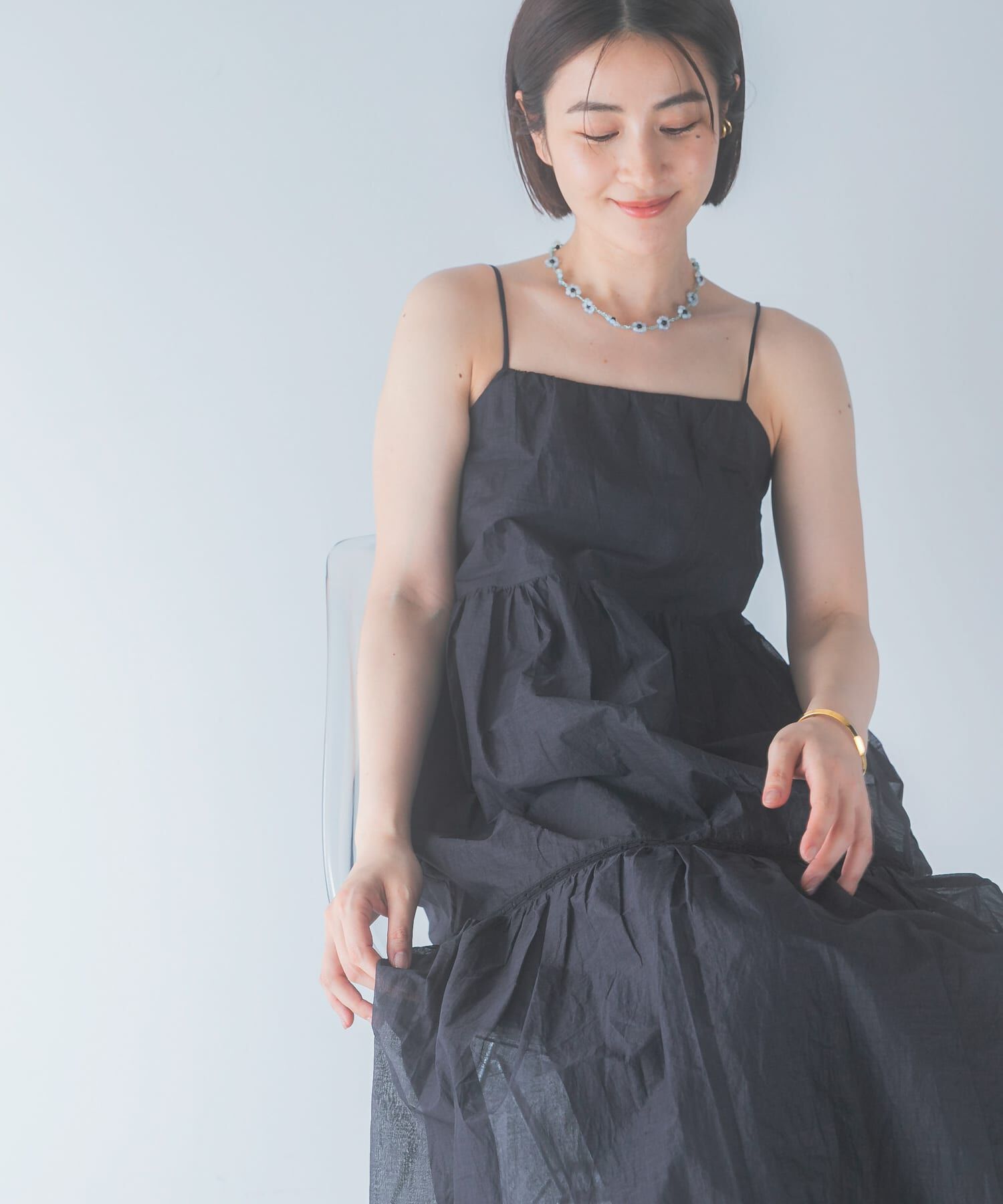 URBAN RESEARCH ROSSO「MARILYN MOON　SHEER TIERED DRESS」|その他|ブラック