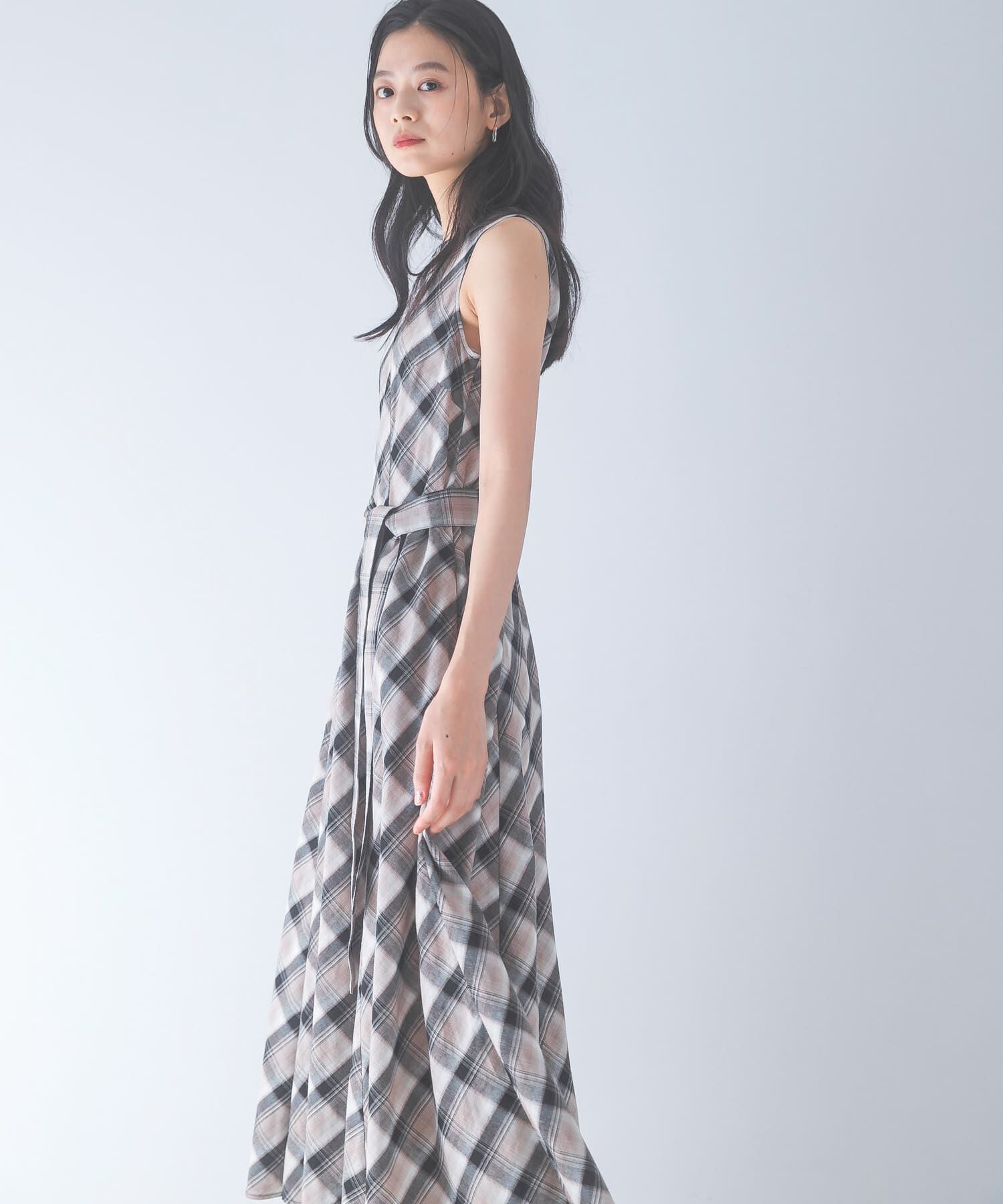 URBAN RESEARCH ROSSO「ベルト付フレアシルエットロングドレス」|その他|チェック