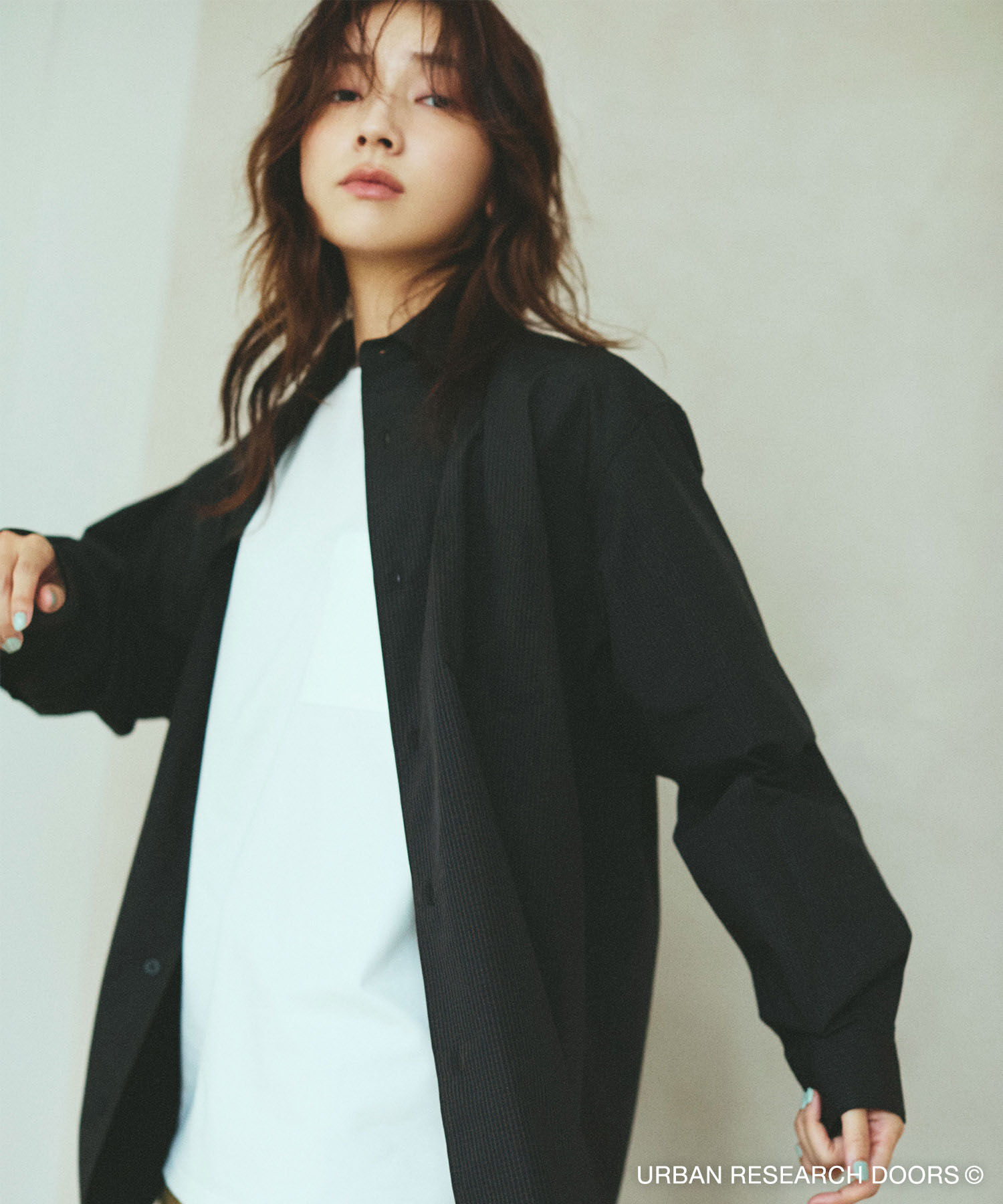 URBAN RESEARCH DOORS「『速乾/イージーケア/UVカット』『URTECH』Aircare ロングスリーブシャツ 26AW」|シャツ・ブラウス|ネイビー
