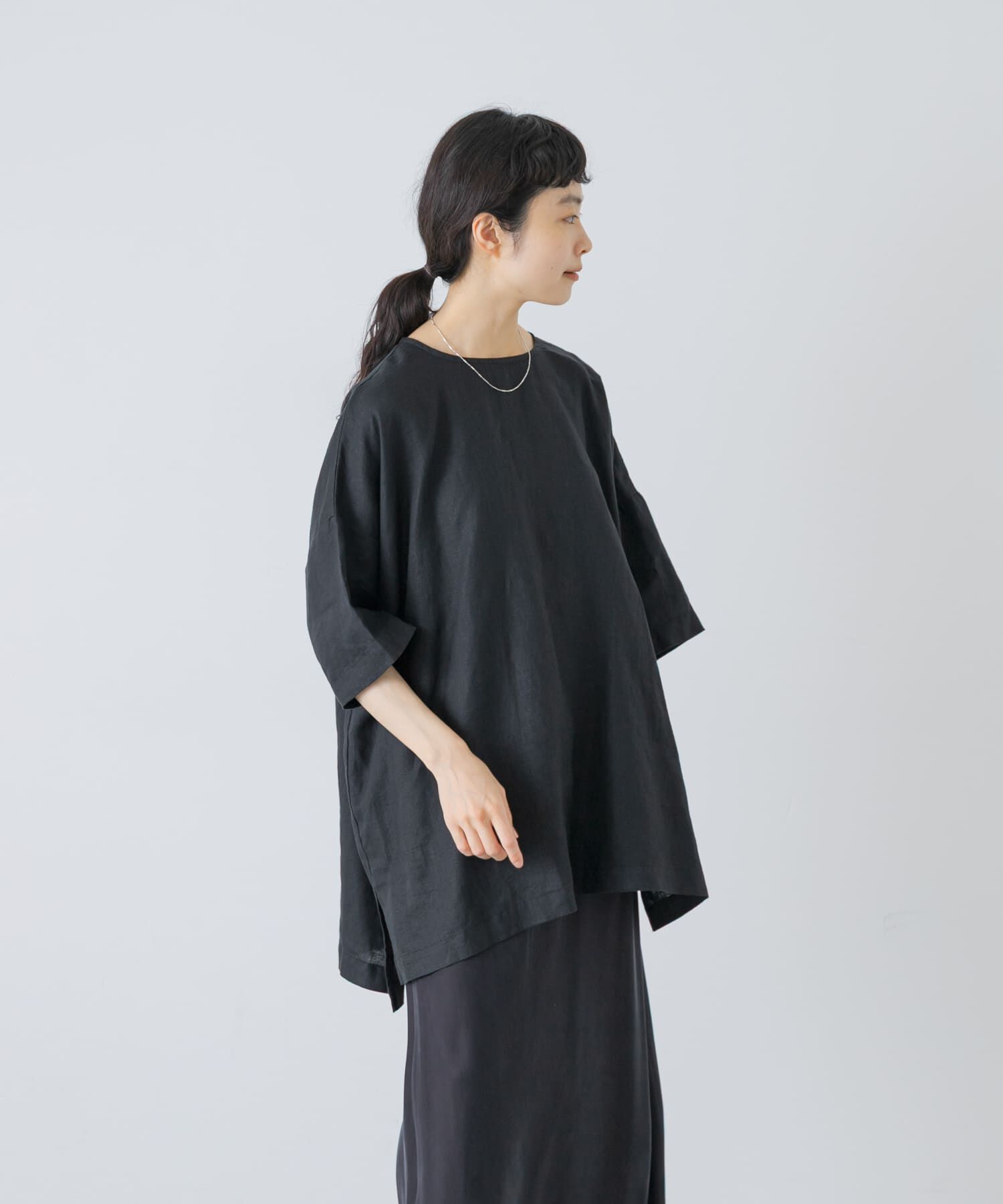 かぐれ「リネンワイドプルオーバーシャツ」|シャツ・ブラウス|ブラック