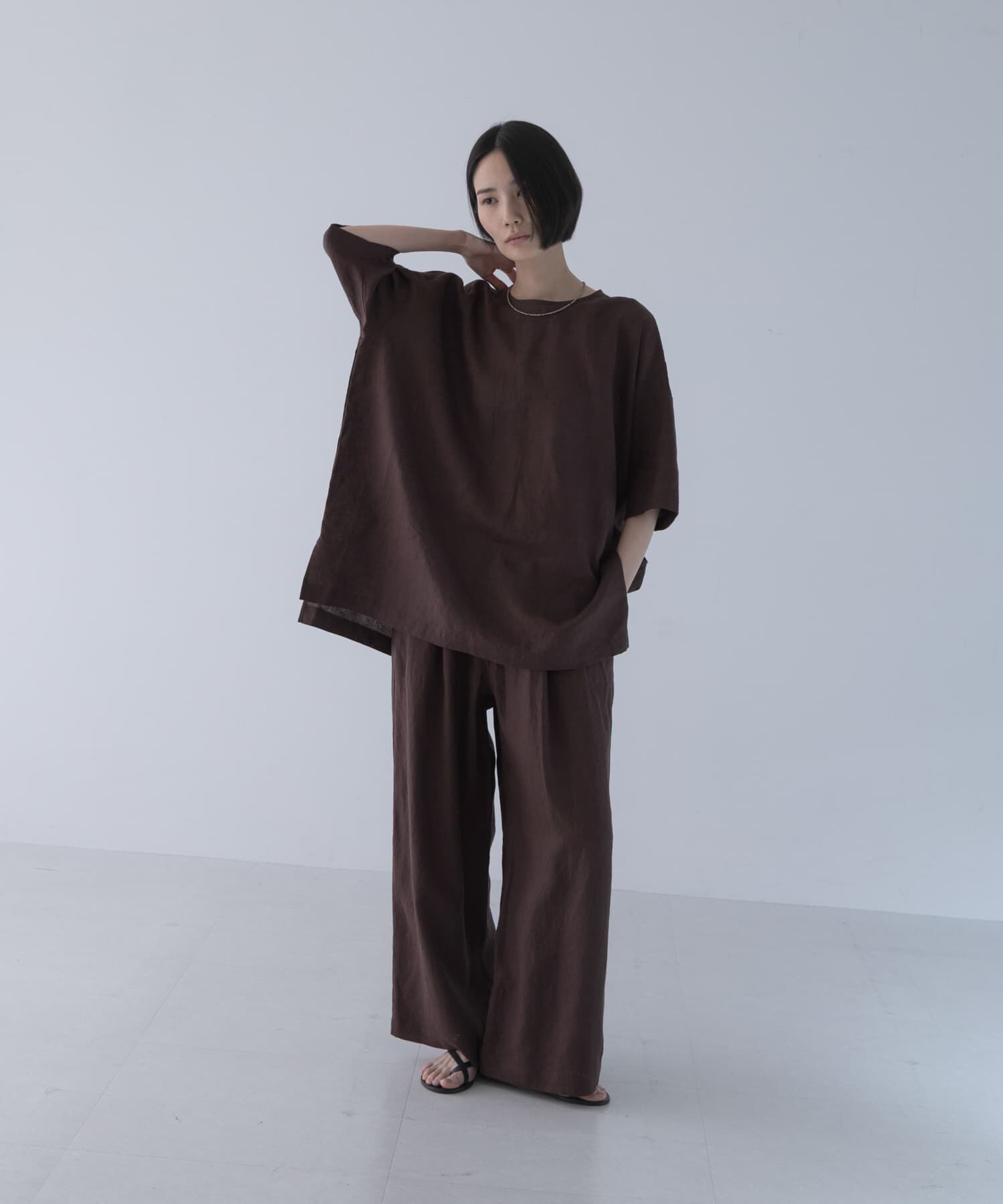 かぐれ「リネンワイドプルオーバーシャツ」|シャツ・ブラウス|ブラウン