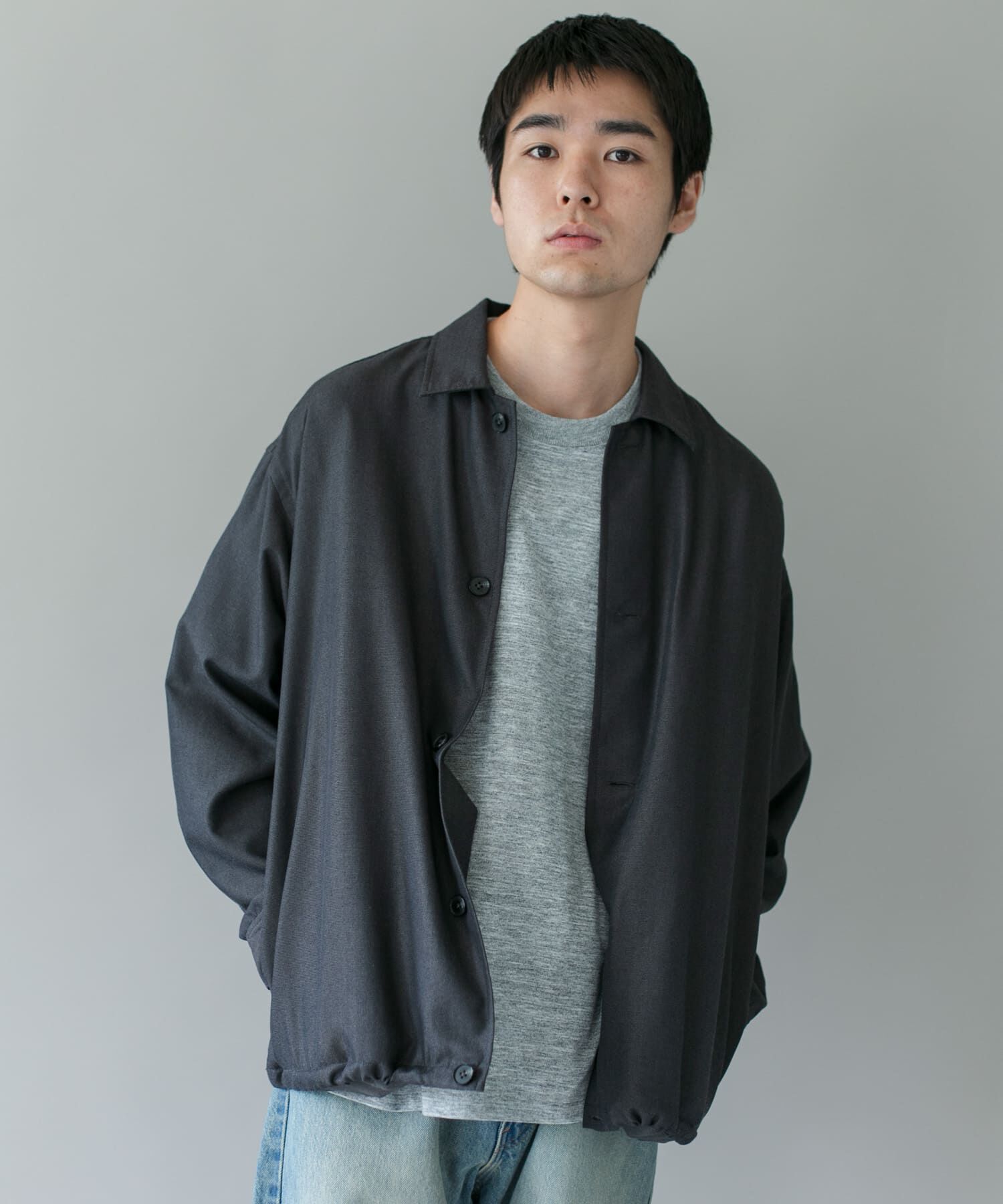URBAN RESEARCH DOORS「ジャガードチェック シャツジャケット 26AW」|ノーカラーコート|