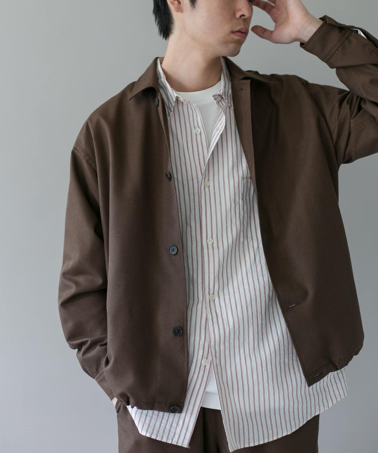 URBAN RESEARCH DOORS「ジャガードチェック シャツジャケット 26AW」|ノーカラーコート|