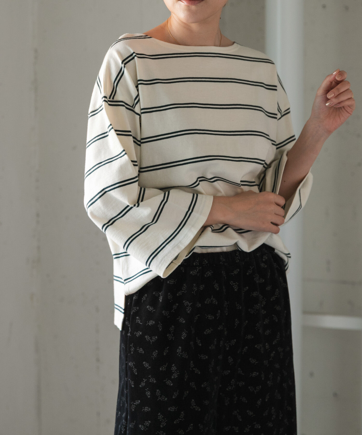 URBAN RESEARCH DOORS「FORK&SPOON　ワイド8分袖ボーダープルオーバー」|Tシャツ・カットソー|アイボリー