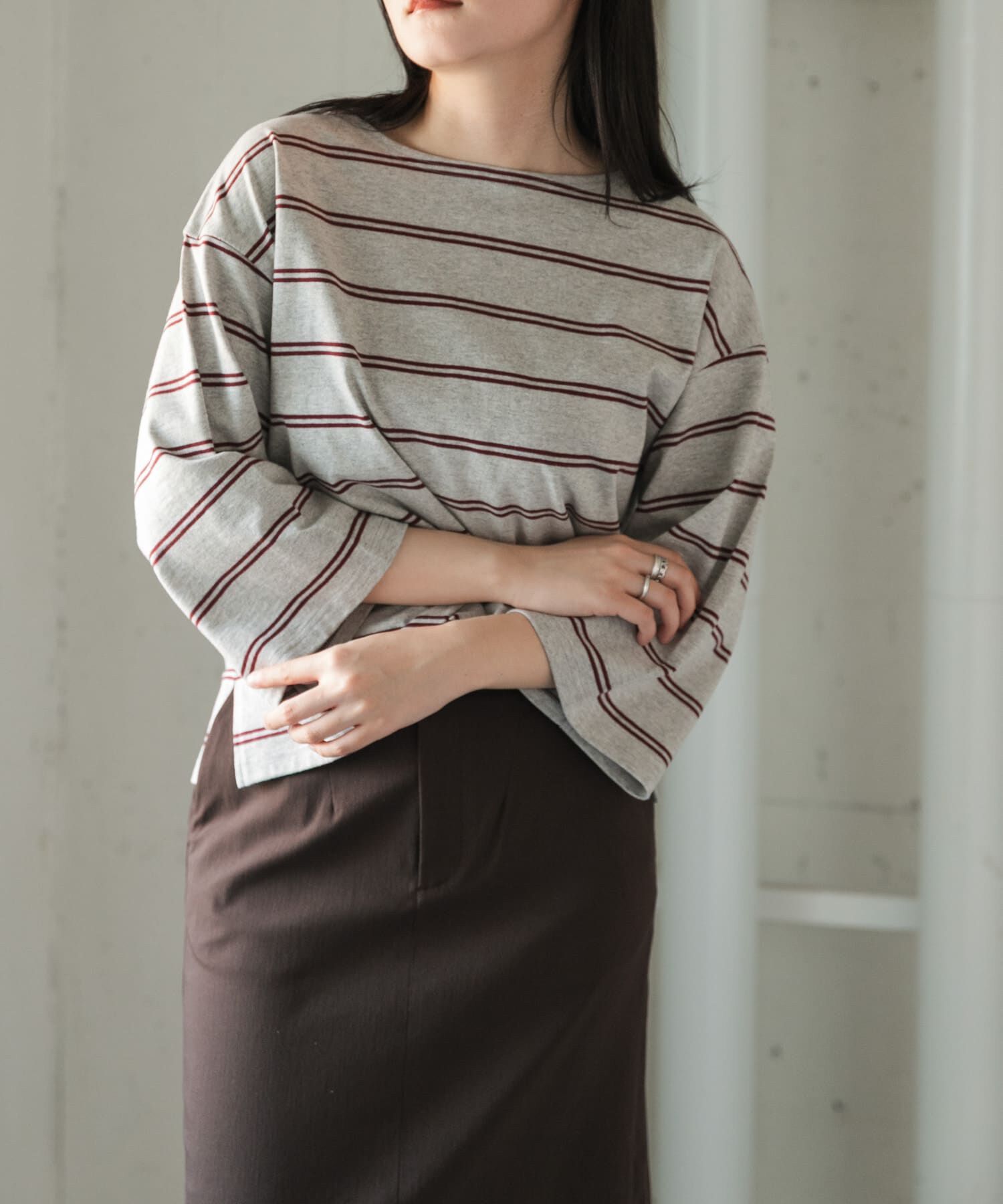 URBAN RESEARCH DOORS「FORK&SPOON　ワイド8分袖ボーダープルオーバー」|Tシャツ・カットソー|