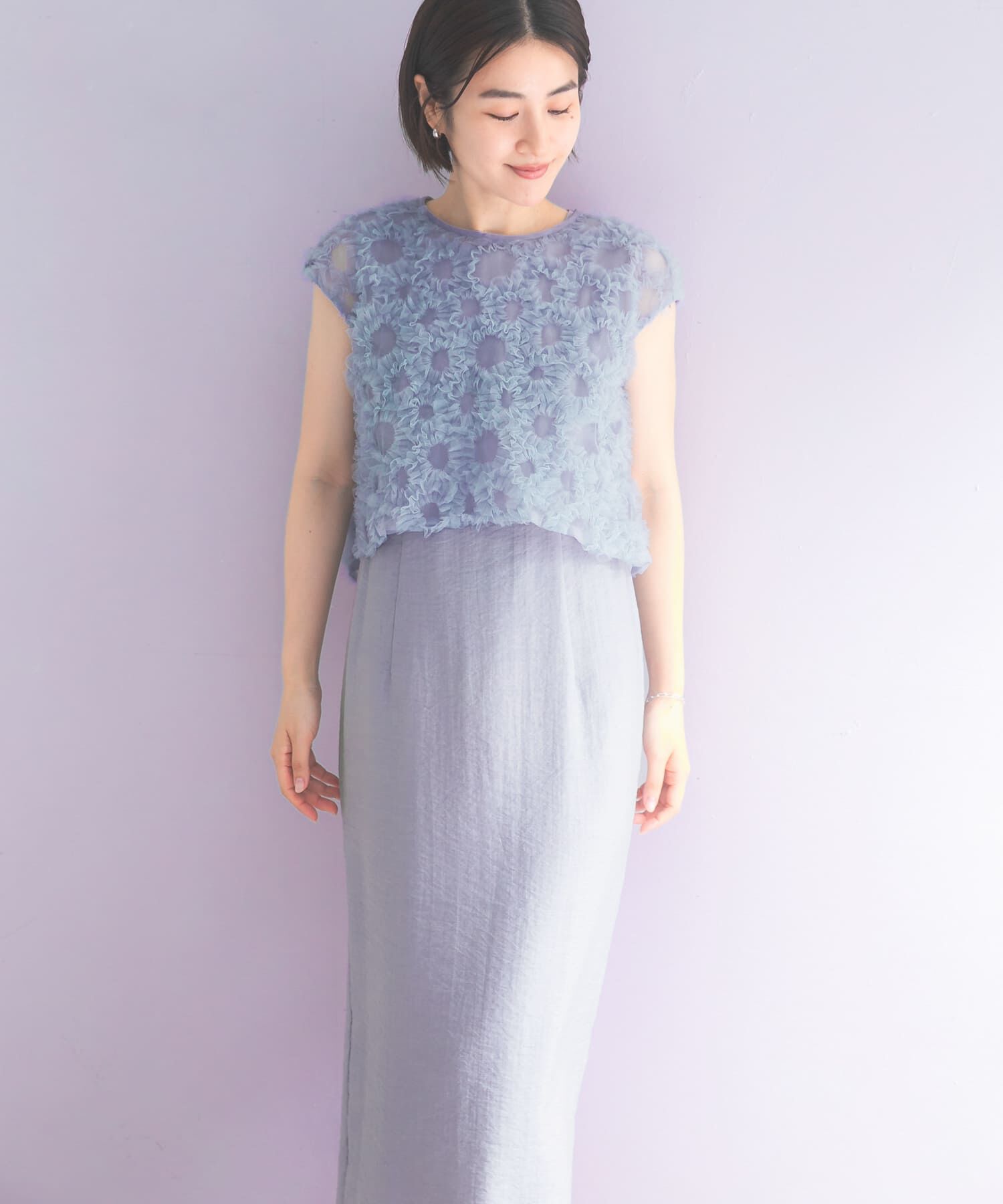 URBAN RESEARCH ROSSO「kaene　フラッフィーフラワーコンビドレス」|ワンピース|