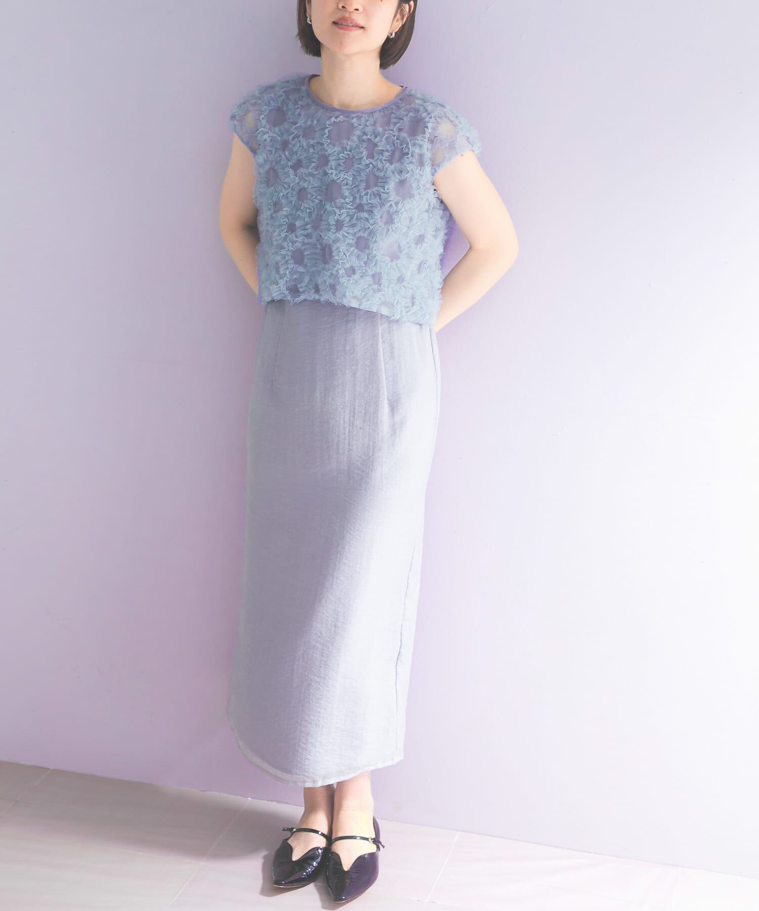 URBAN RESEARCH ROSSO「kaene　フラッフィーフラワーコンビドレス」|ワンピース|