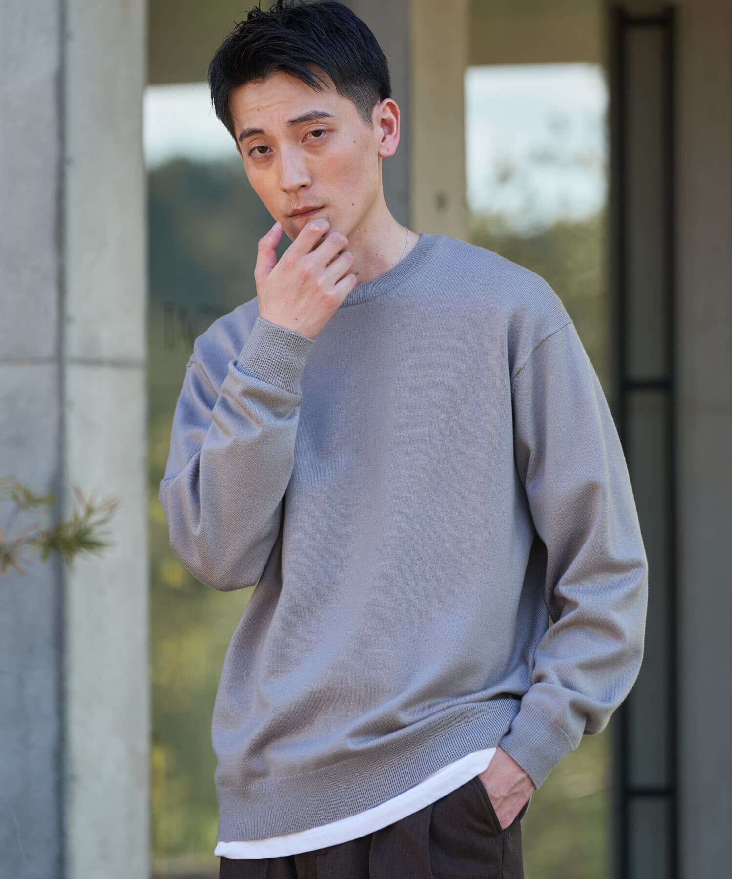 URBAN RESEARCH DOORS「『UR TECH』200日ニット クルーネック 26AW」|ニット・セーター|グレー