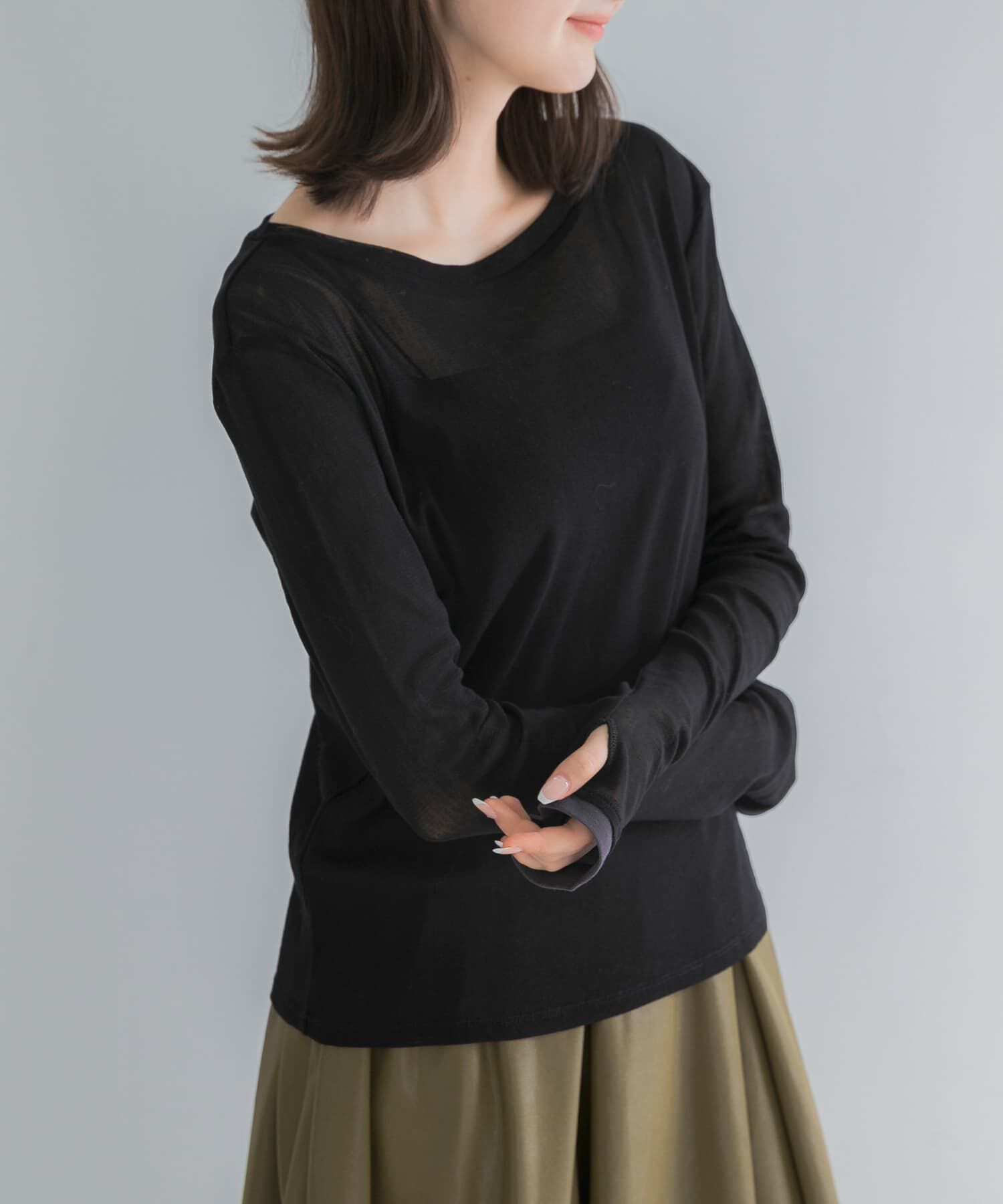 URBAN RESEARCH ROSSO「コットンチュールドッキングカットソー」|Tシャツ・カットソー|ブラック