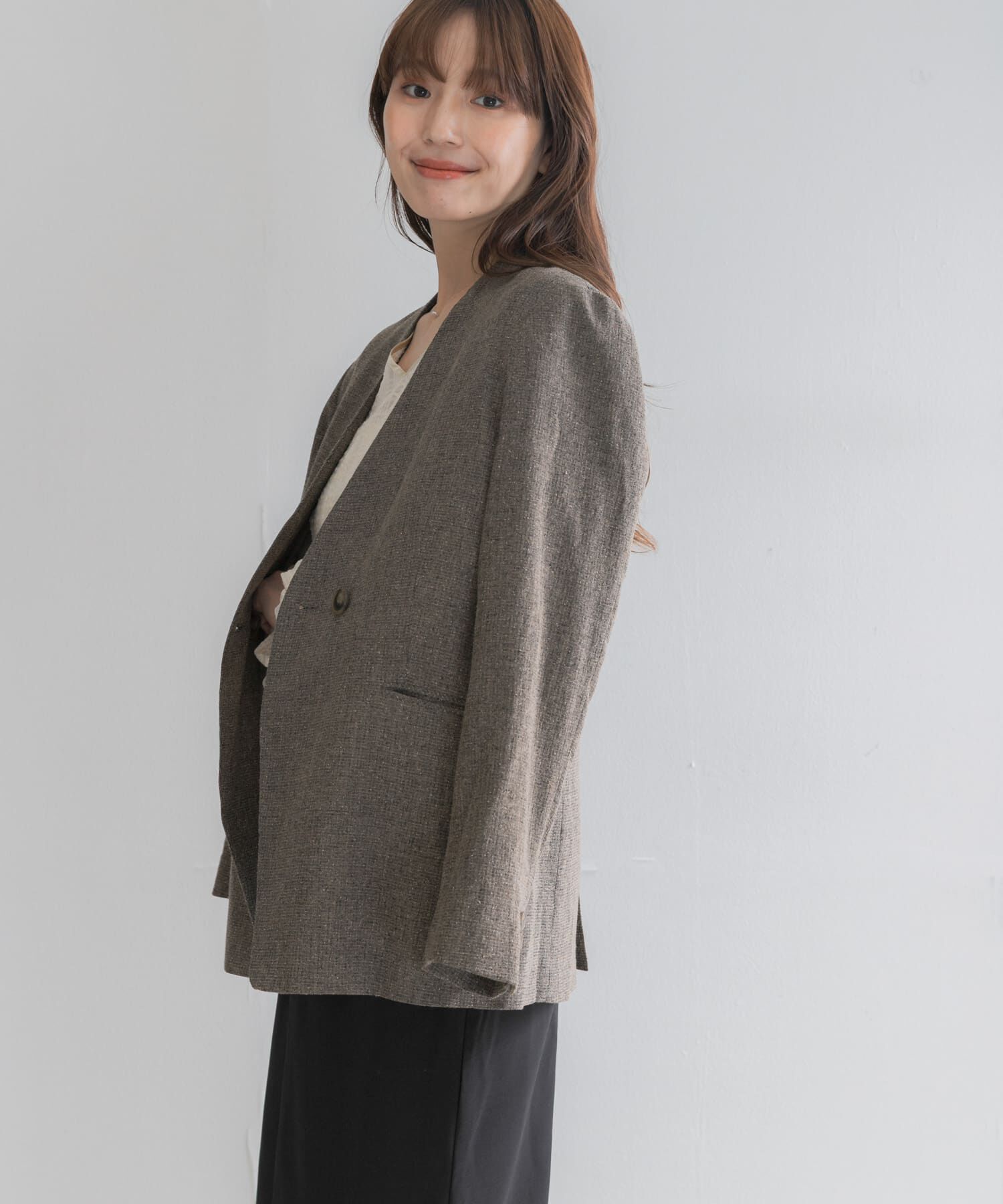 URBAN RESEARCH ROSSO「シルクネップVネックジャケット」|ノーカラージャケット|