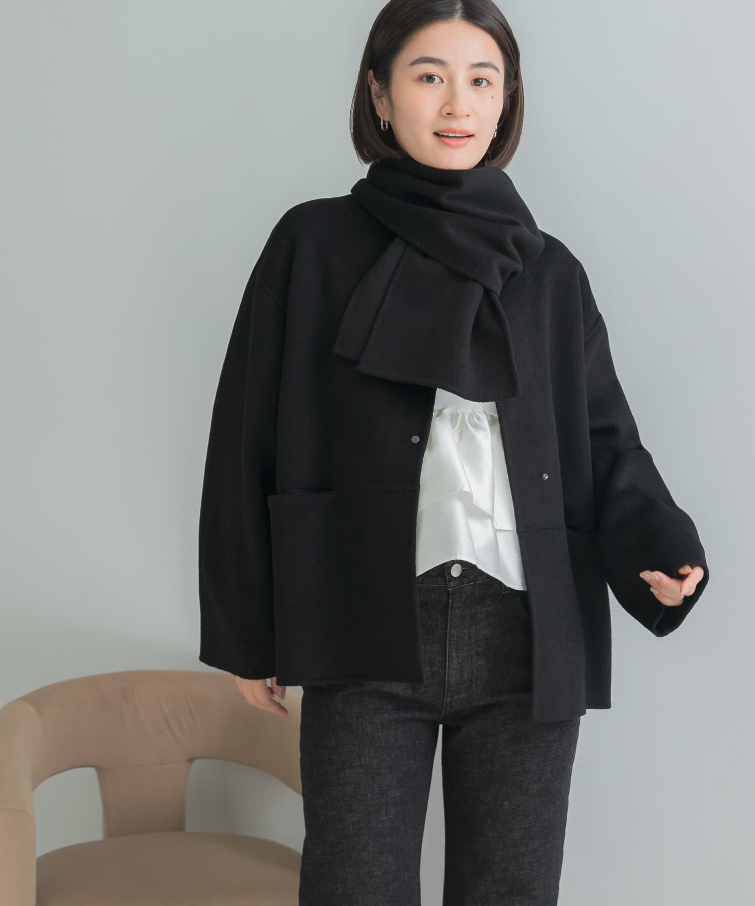 URBAN RESEARCH ROSSO「カシミヤビーバーストール付ノーカラーコート」|ノーカラーコート|