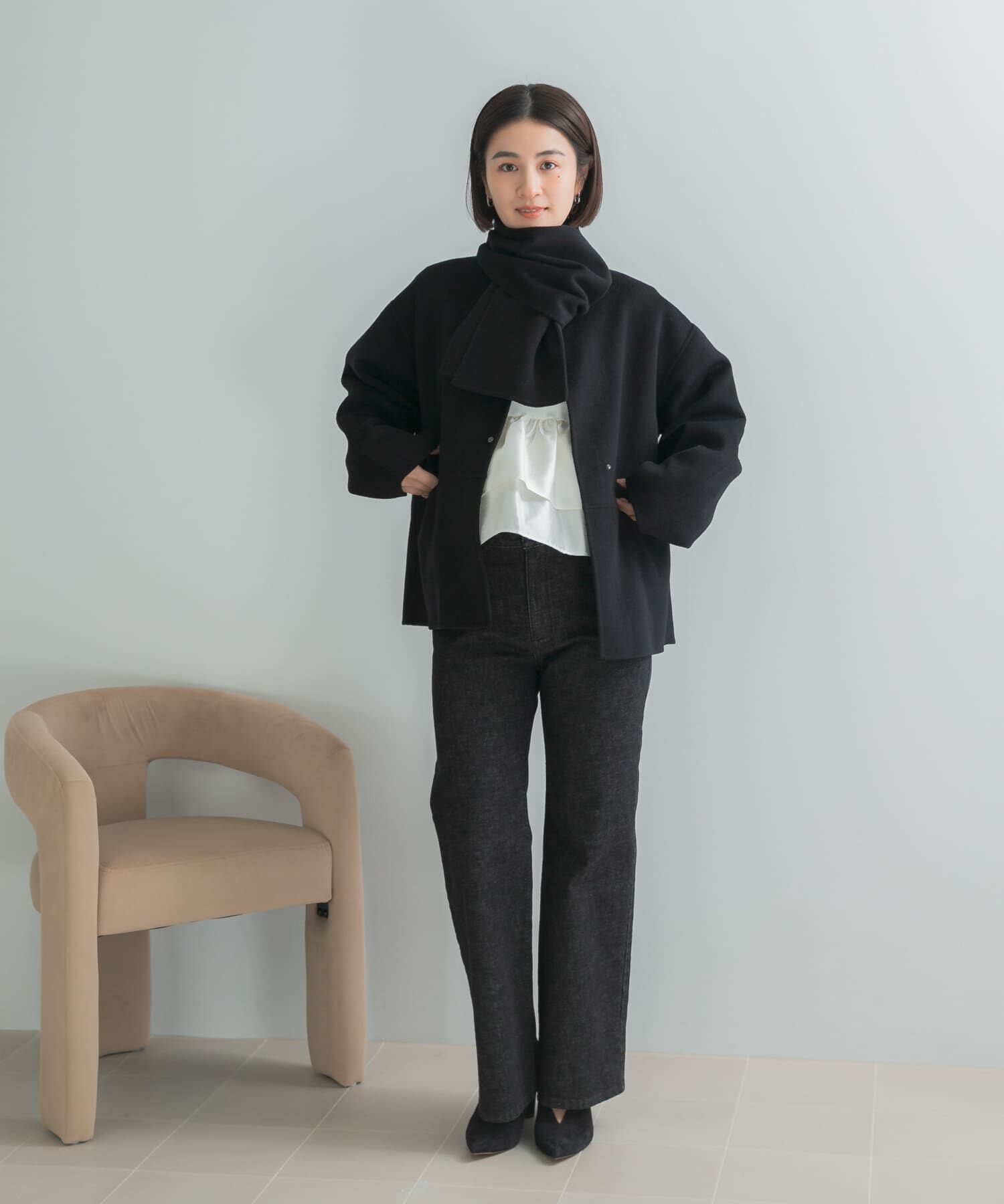 URBAN RESEARCH ROSSO「カシミヤビーバーストール付ノーカラーコート」|ノーカラーコート|
