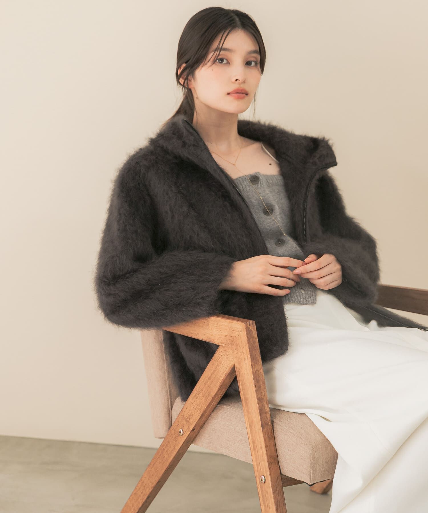 URBAN RESEARCH ROSSO「カシミヤ混ファーフードコート」|ノーカラーコート|
