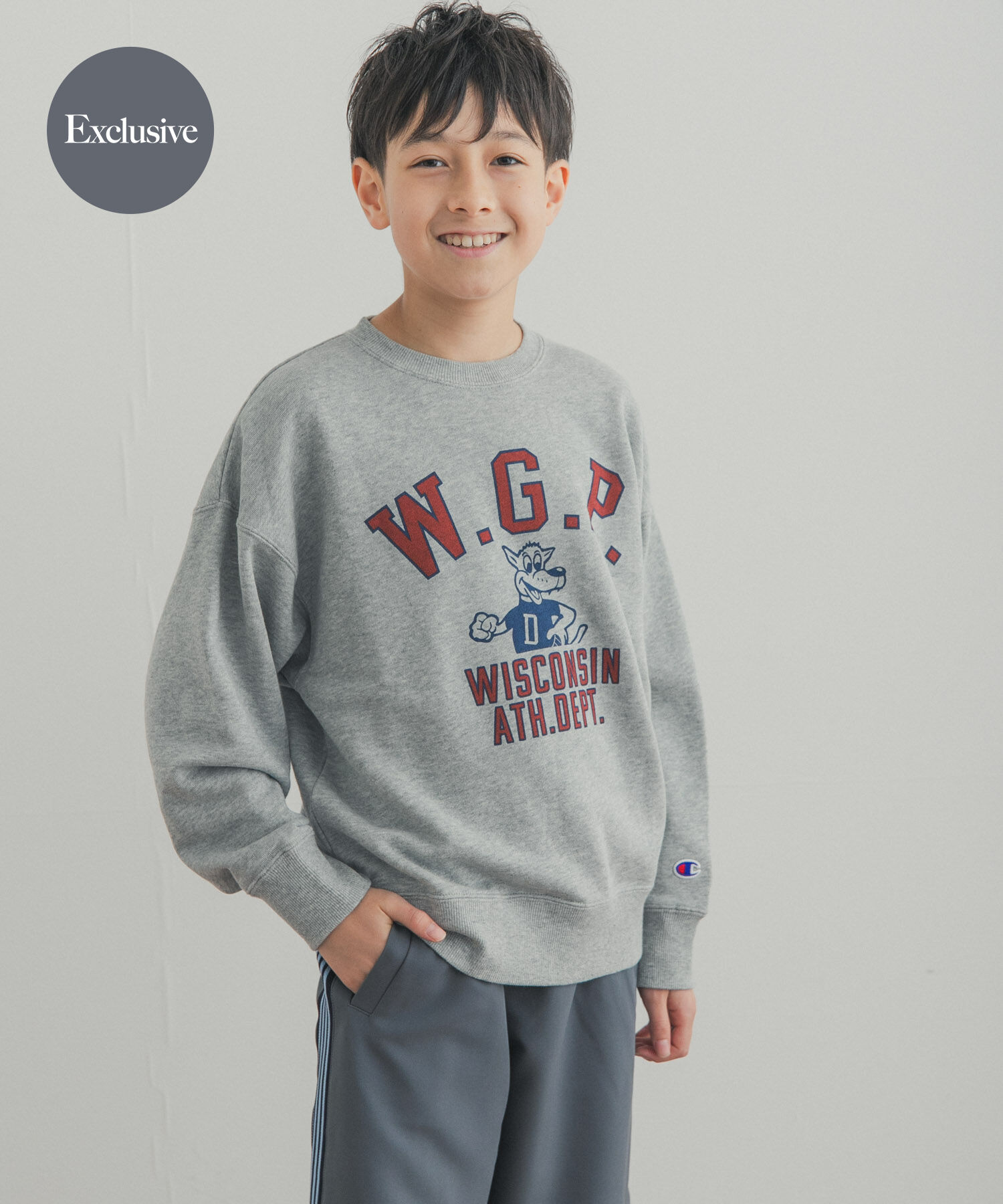URBAN RESEARCH DOORS「『150サイズ』『別注』Champion&times;DOORS　アニマルプリント SWEATSHIRTS(KIDS)」|その他|グレー