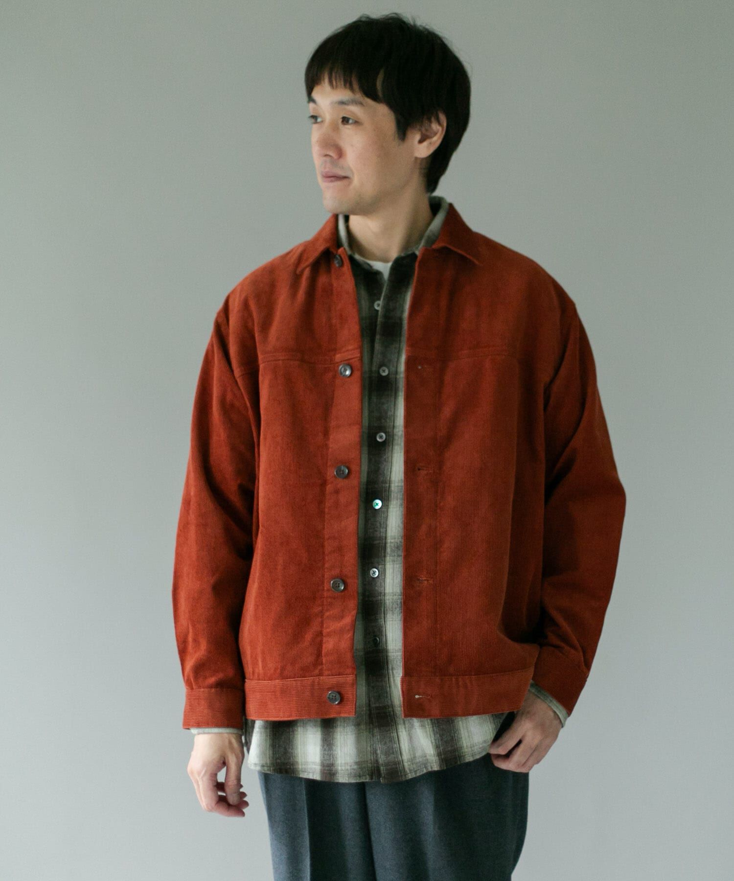 URBAN RESEARCH DOORS「『XLサイズ/WEB限定』コーデュロイトラッカージャケット」|ノーカラーコート|