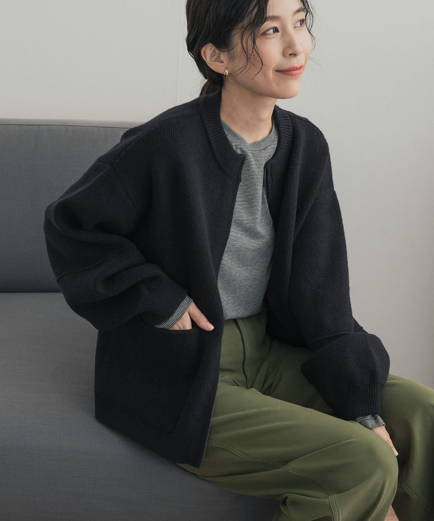 URBAN RESEARCH DOORS「『一部WEB限定カラー』ニットZIPブルゾン」|ブルゾン・スタジャン|ブラック