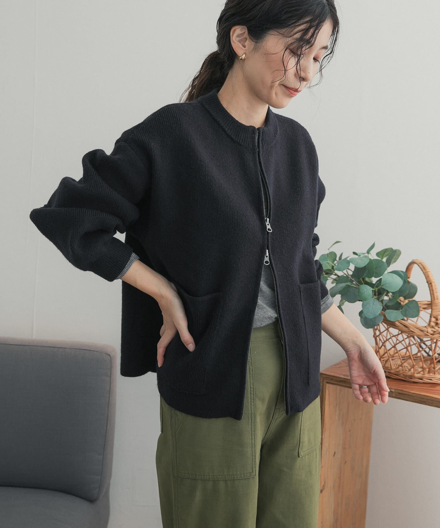 URBAN RESEARCH DOORS「『一部WEB限定カラー』ニットZIPブルゾン」|ブルゾン・スタジャン|