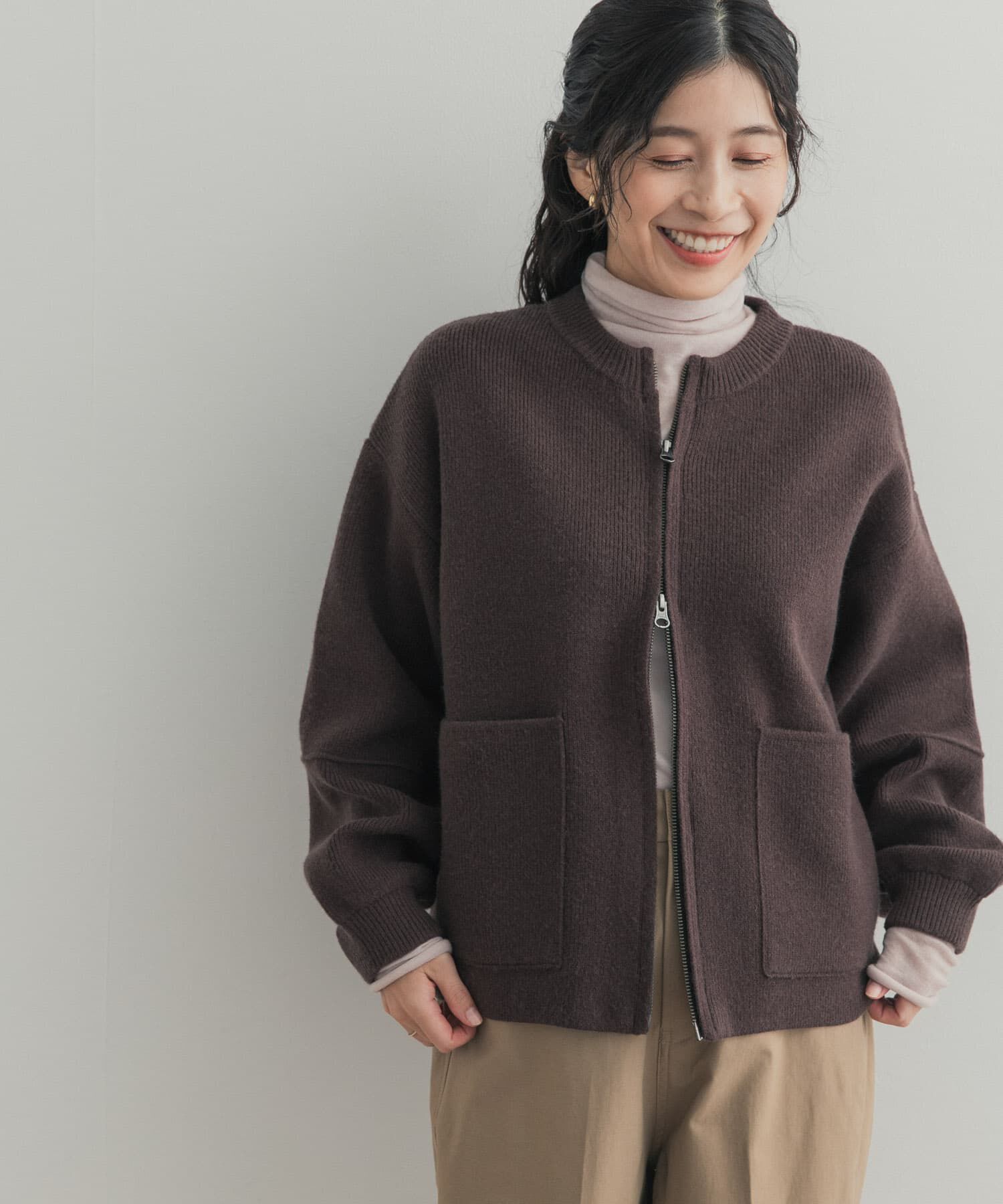 URBAN RESEARCH DOORS「『一部WEB限定カラー』ニットZIPブルゾン」|ブルゾン・スタジャン|