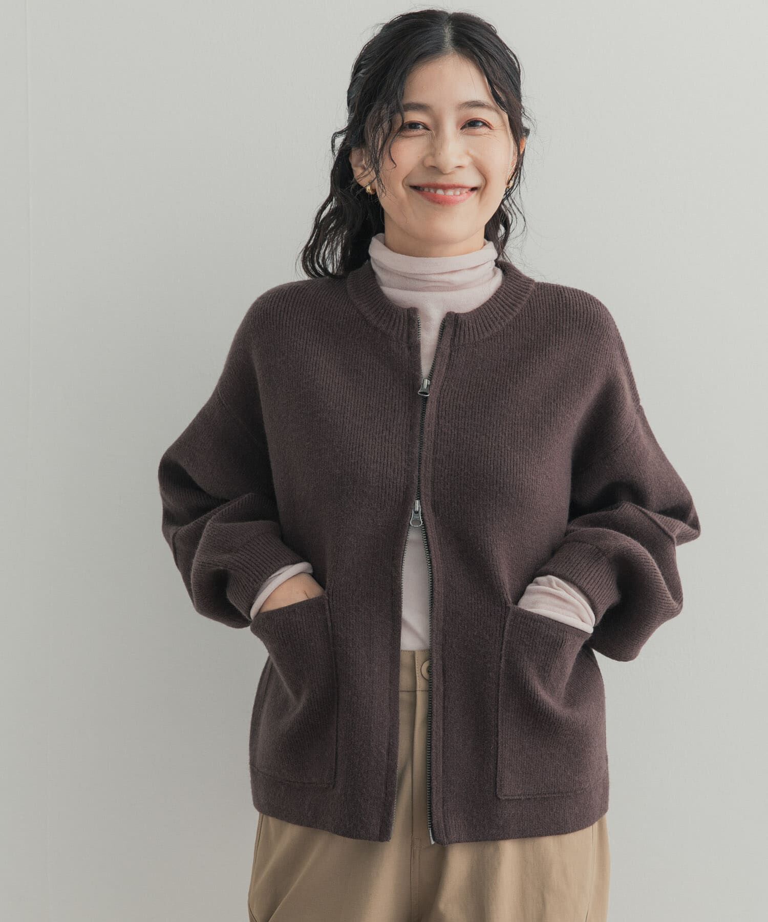 URBAN RESEARCH DOORS「『一部WEB限定カラー』ニットZIPブルゾン」|ブルゾン・スタジャン|