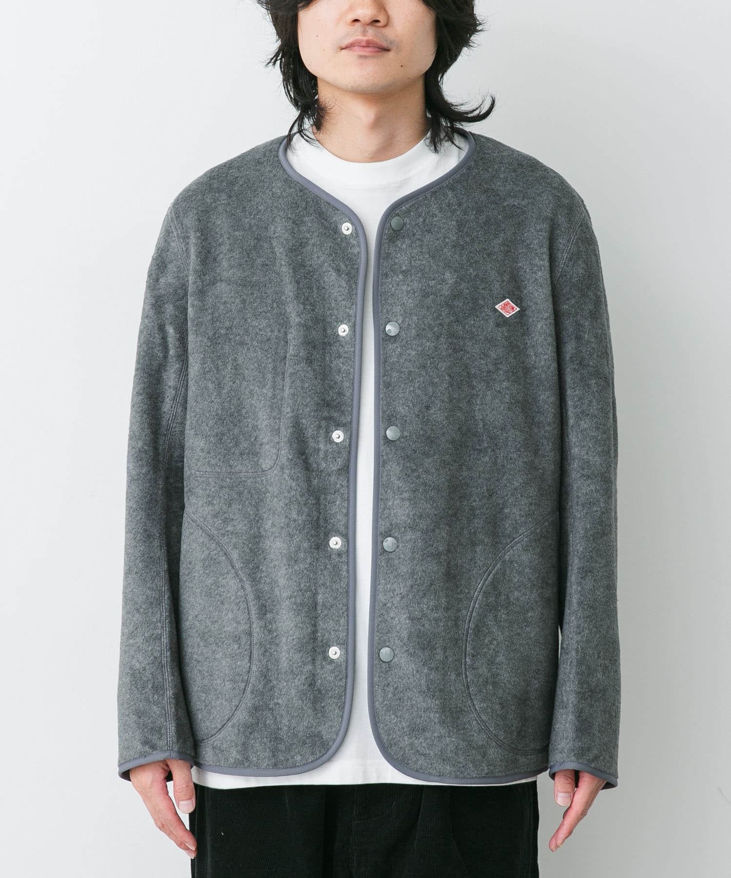 URBAN RESEARCH DOORS「DANTON　FLEECE COLLARLESS JACKET」|ノーカラーコート|ダークグレー