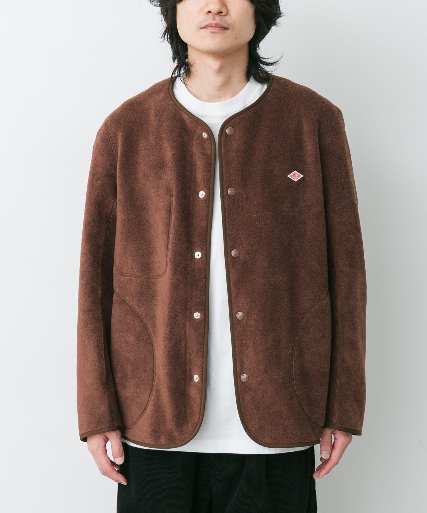 URBAN RESEARCH DOORS「DANTON　FLEECE COLLARLESS JACKET」|ノーカラーコート|ブラウン