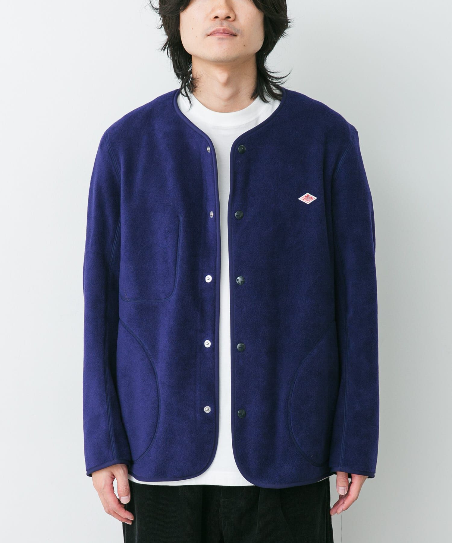 URBAN RESEARCH DOORS「DANTON　FLEECE COLLARLESS JACKET」|ノーカラーコート|ネイビー