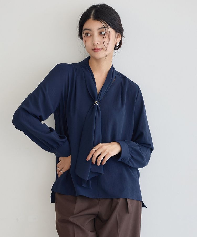 YECCA VECCA「スカーフリング付きボウタイブラウス」|シャツ・ブラウス|Navy