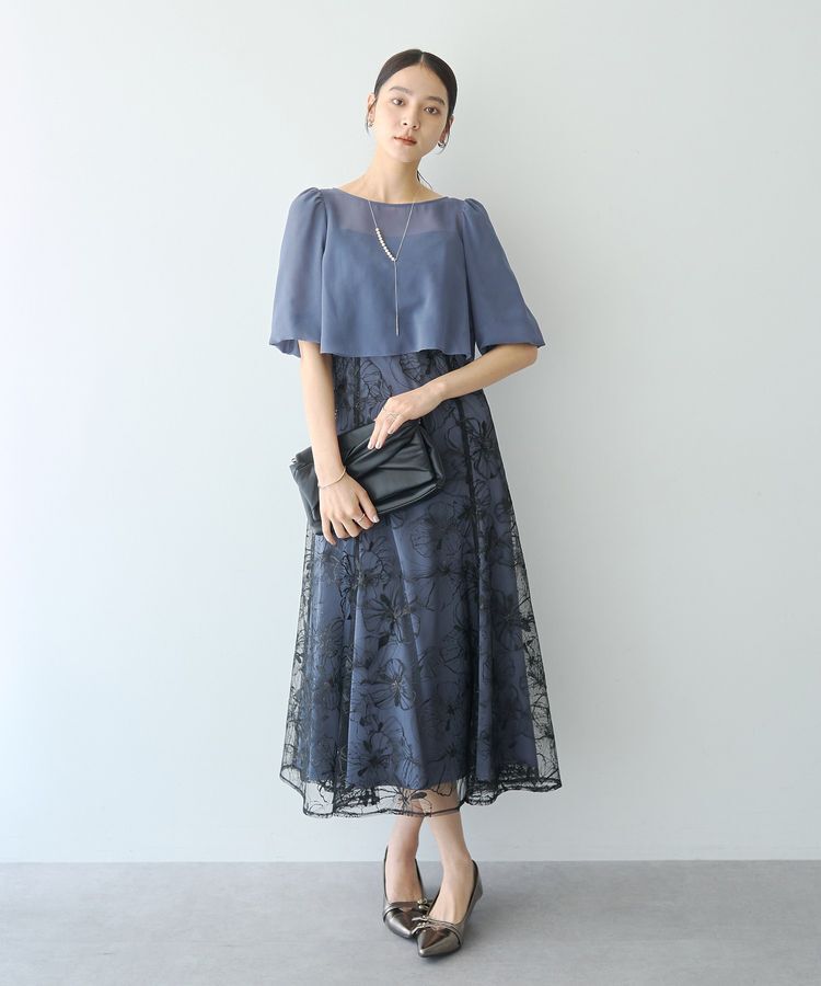 YECCA VECCA「【2点SET】フラワー柄スパンコール刺繍ドレス」|ワンピース|グレイッシュブルー
