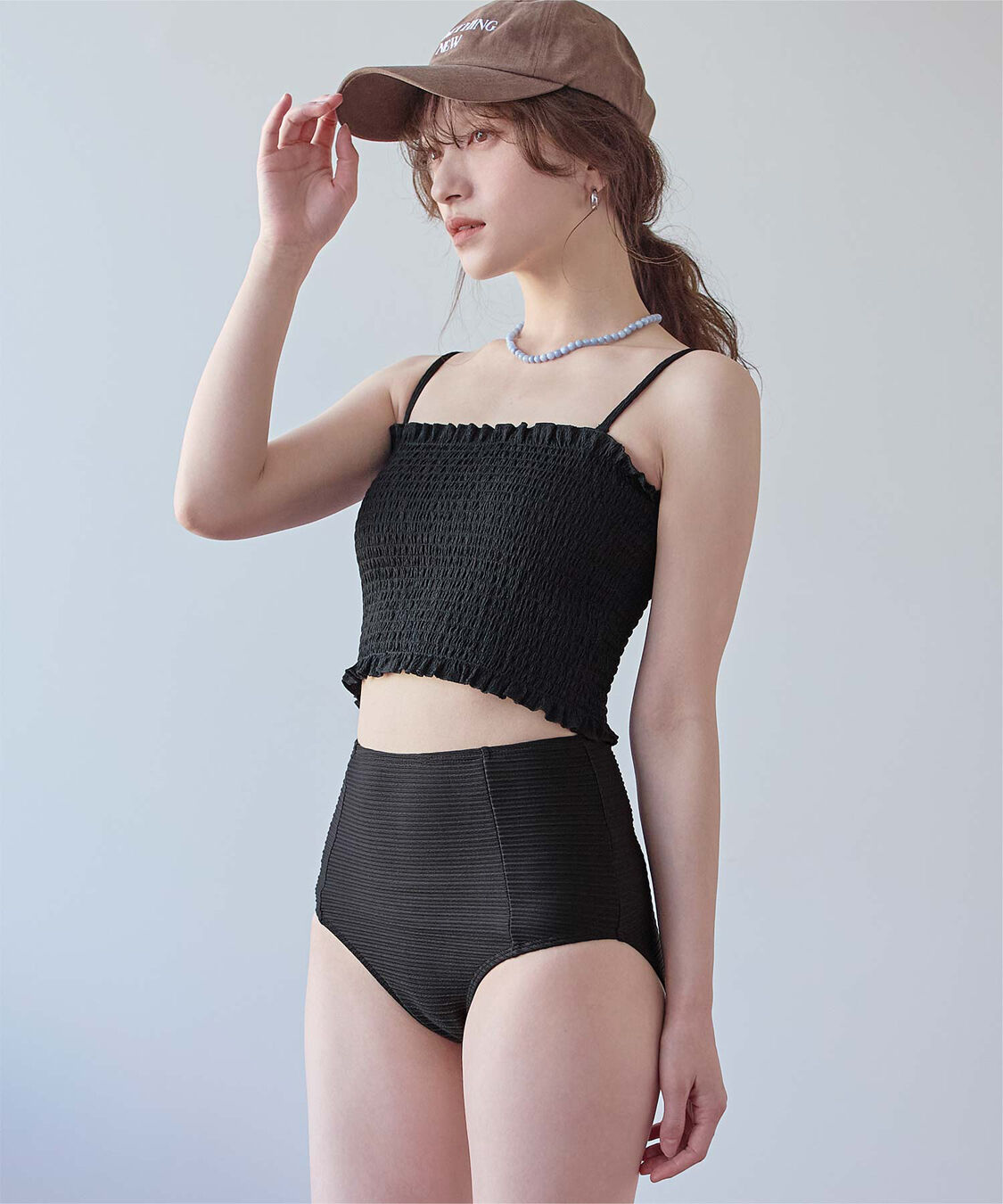 SEA DRESS「4点セット/長袖トップス付シャーリングビキニ&times;ショートパンツ/水着」|ビキニ|