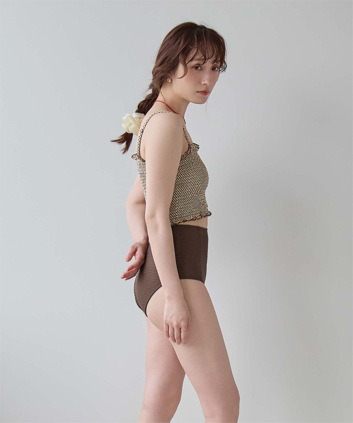 SEA DRESS「4点セット/長袖トップス付シャーリングビキニ&times;ショートパンツ/水着」|ビキニ|