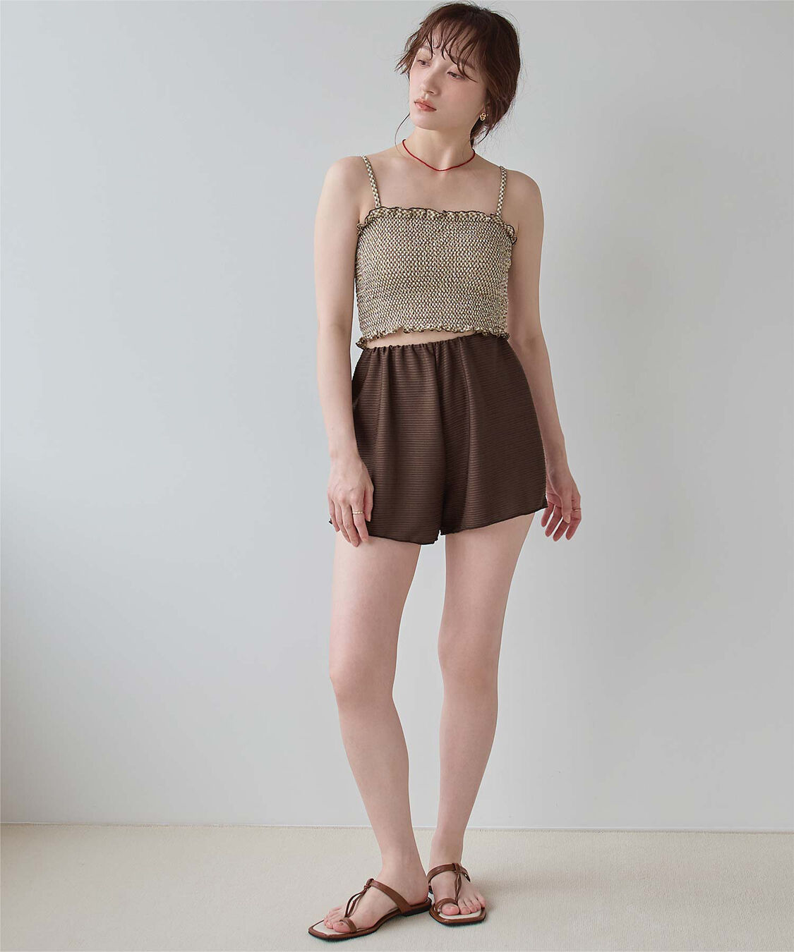 SEA DRESS「4点セット/長袖トップス付シャーリングビキニ&times;ショートパンツ/水着」|ビキニ|