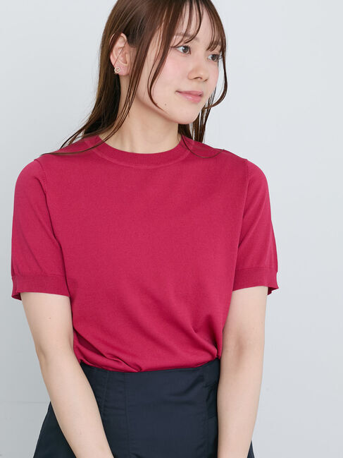 Te chichi「【接触冷感/UVカット/マシンウォッシャブル】14G天竺デイリー機能ニットプルオーバー」|ニット・セーター|レッド