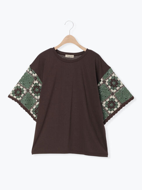 Samansa Mos2「【接触冷感】モチーフ編みコンビカットソー」|Tシャツ・カットソー|