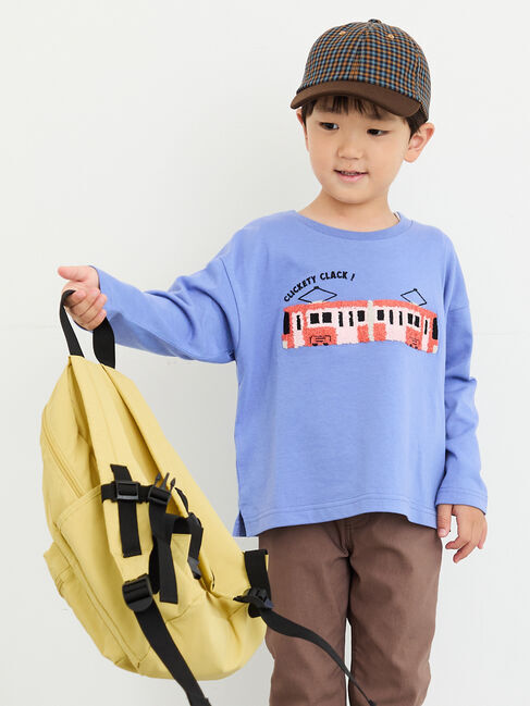 Samansa Mos2 Lagom「電車さがら刺繍ロンT」|Tシャツ・カットソー|ブルー