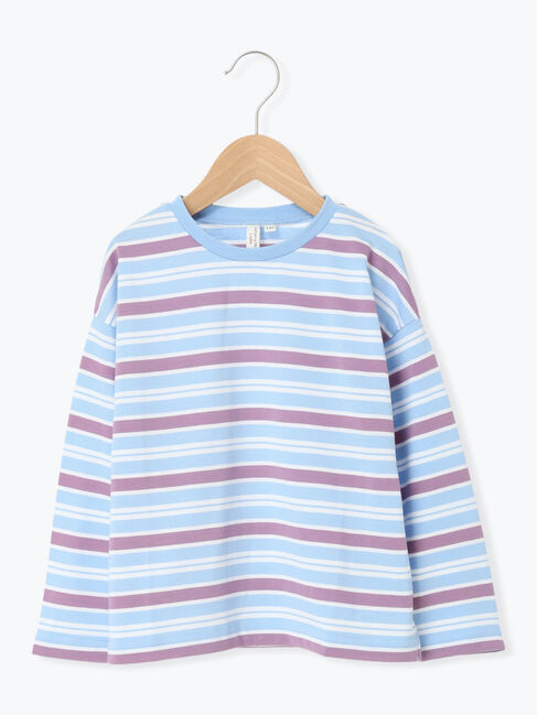 Samansa Mos2 Lagom「マルチボーダーロンT」|Tシャツ・カットソー|サックスブルー