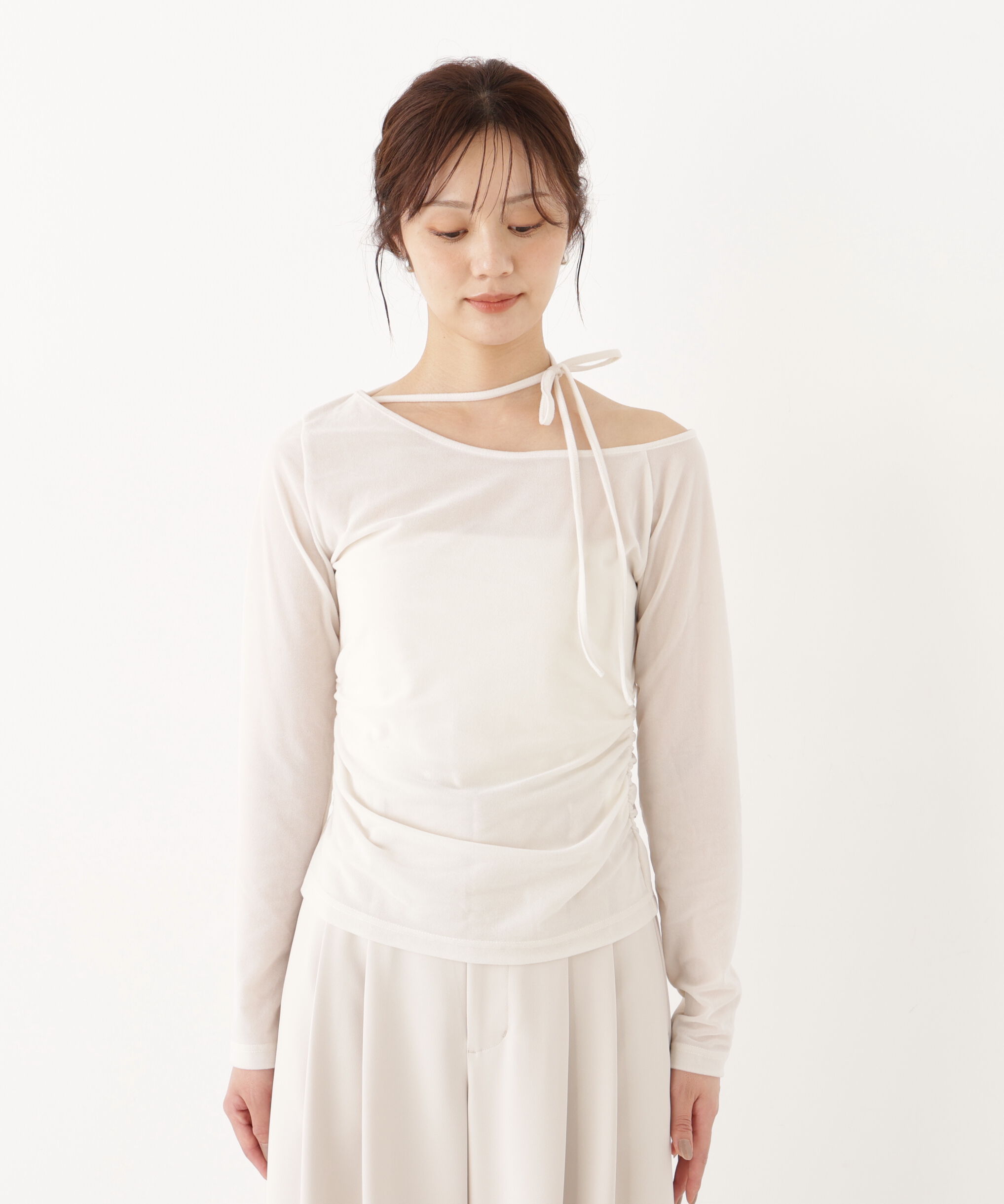  「＜a/mie＞リボンシアーベロアカットソー 26AW」|Tシャツ・カットソー|