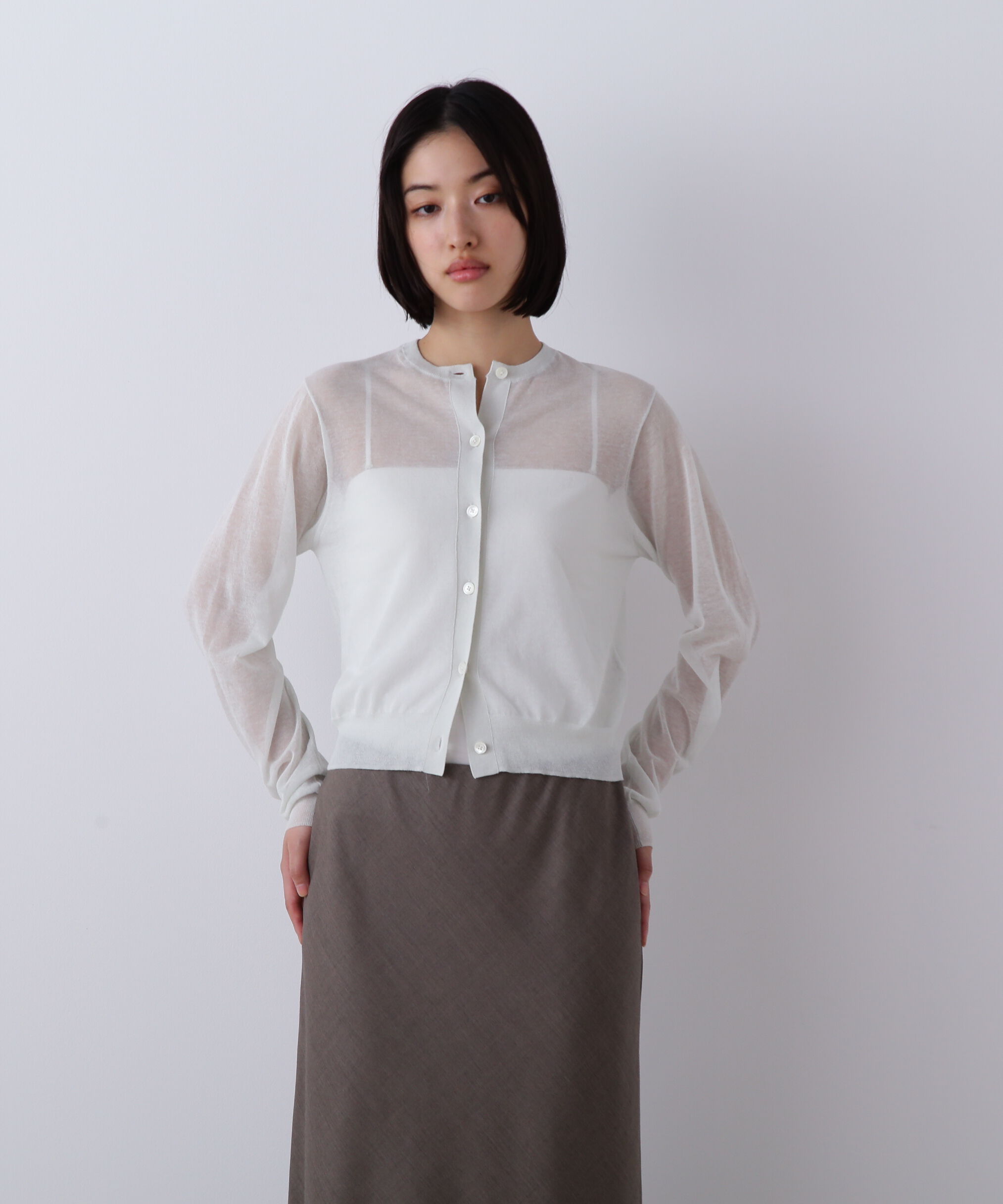 YLEVE 「YLEVE / SHEER RIB KNIT CARDIGAN」|ニット・セーター|ブルー