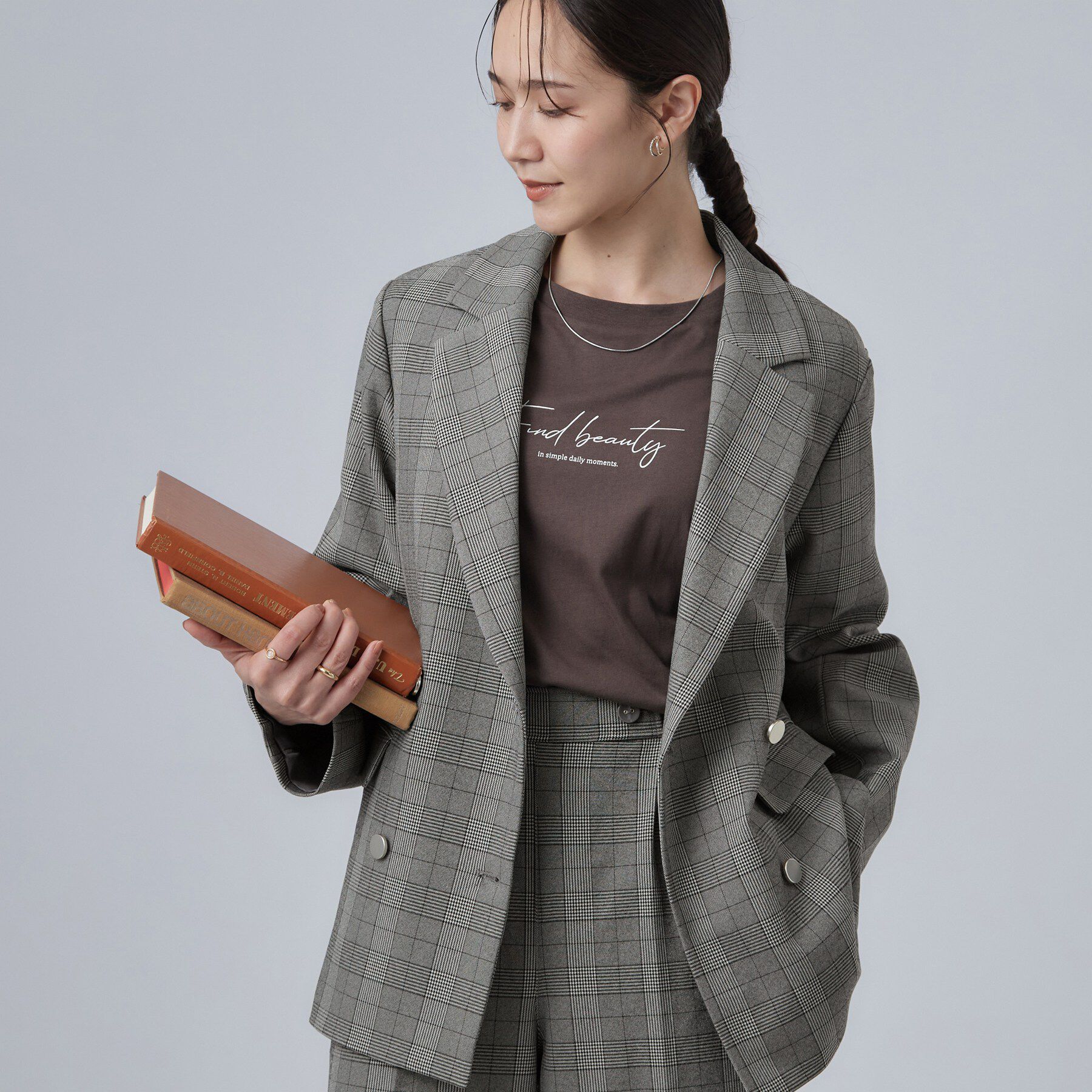 SHOO･LA･RUE「【セットアップ可/洗濯後しわになりにくい】ウールフィール ダブルジャケット」|テーラードジャケット|チャコールグレー(2