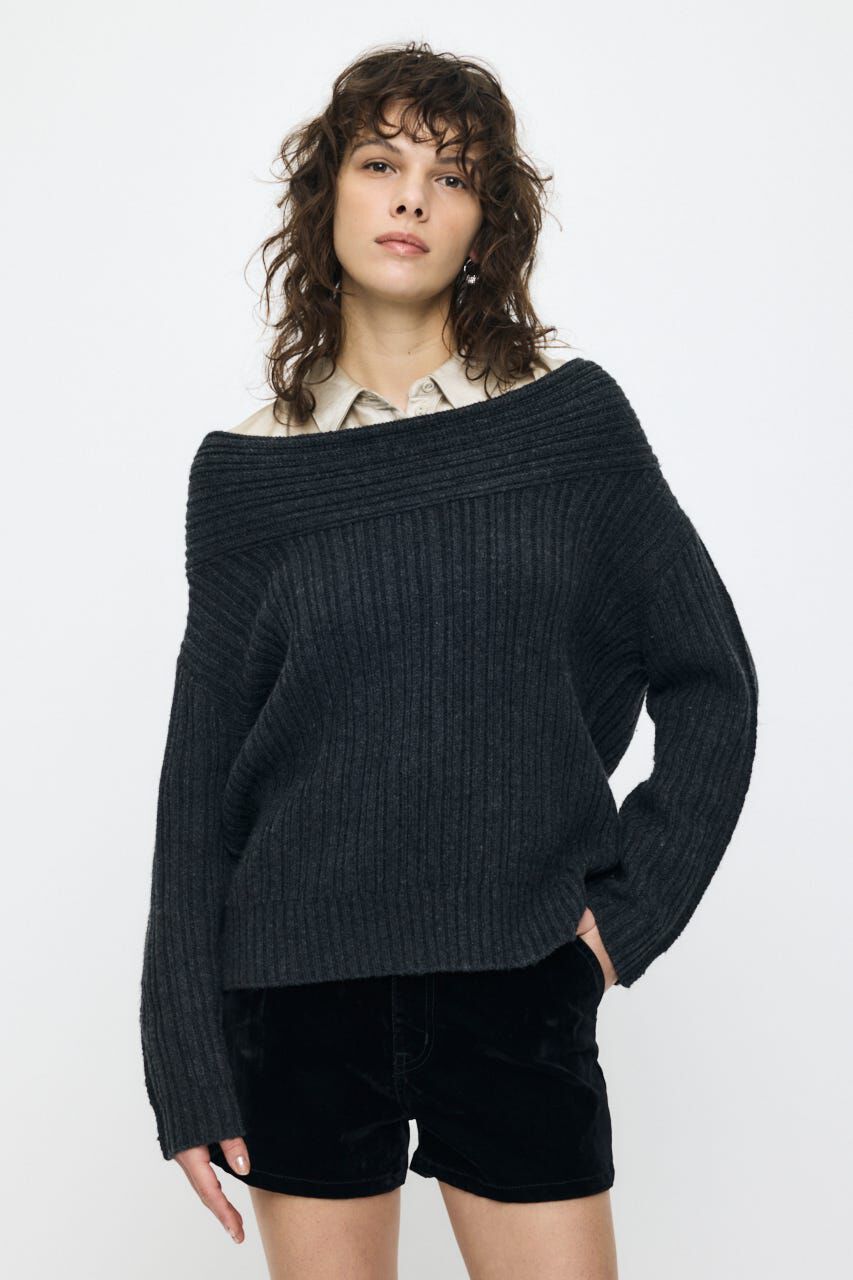 MOUSSY「OVER RIB OFF SHOULDER トップス」|ニット・セーター|