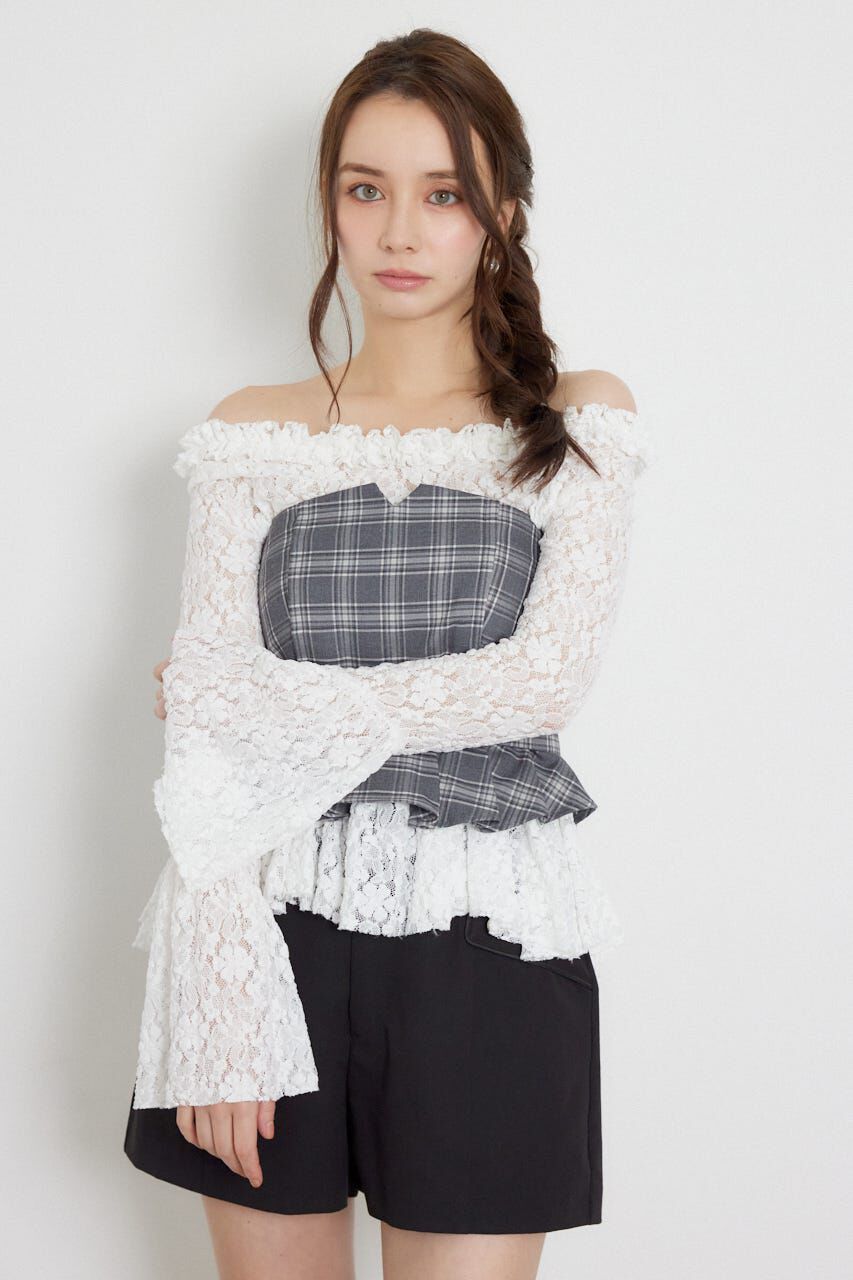 rienda「レースオフショルダーペプラムトップス」|Tシャツ・カットソー|
