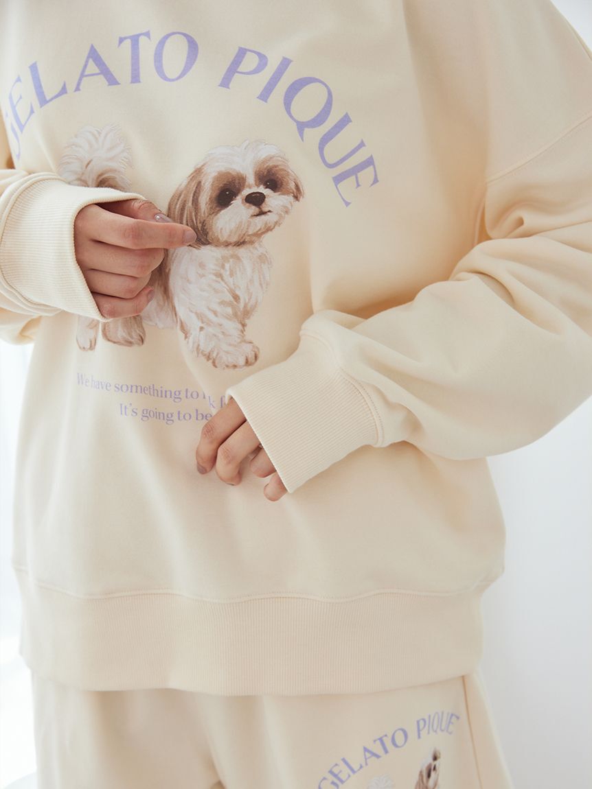gelato pique「【ONLINE限定】【UVカット】お散歩ドッグワンポイント裏毛プルオーバー&ロングパンツセット」|ルームウェア|