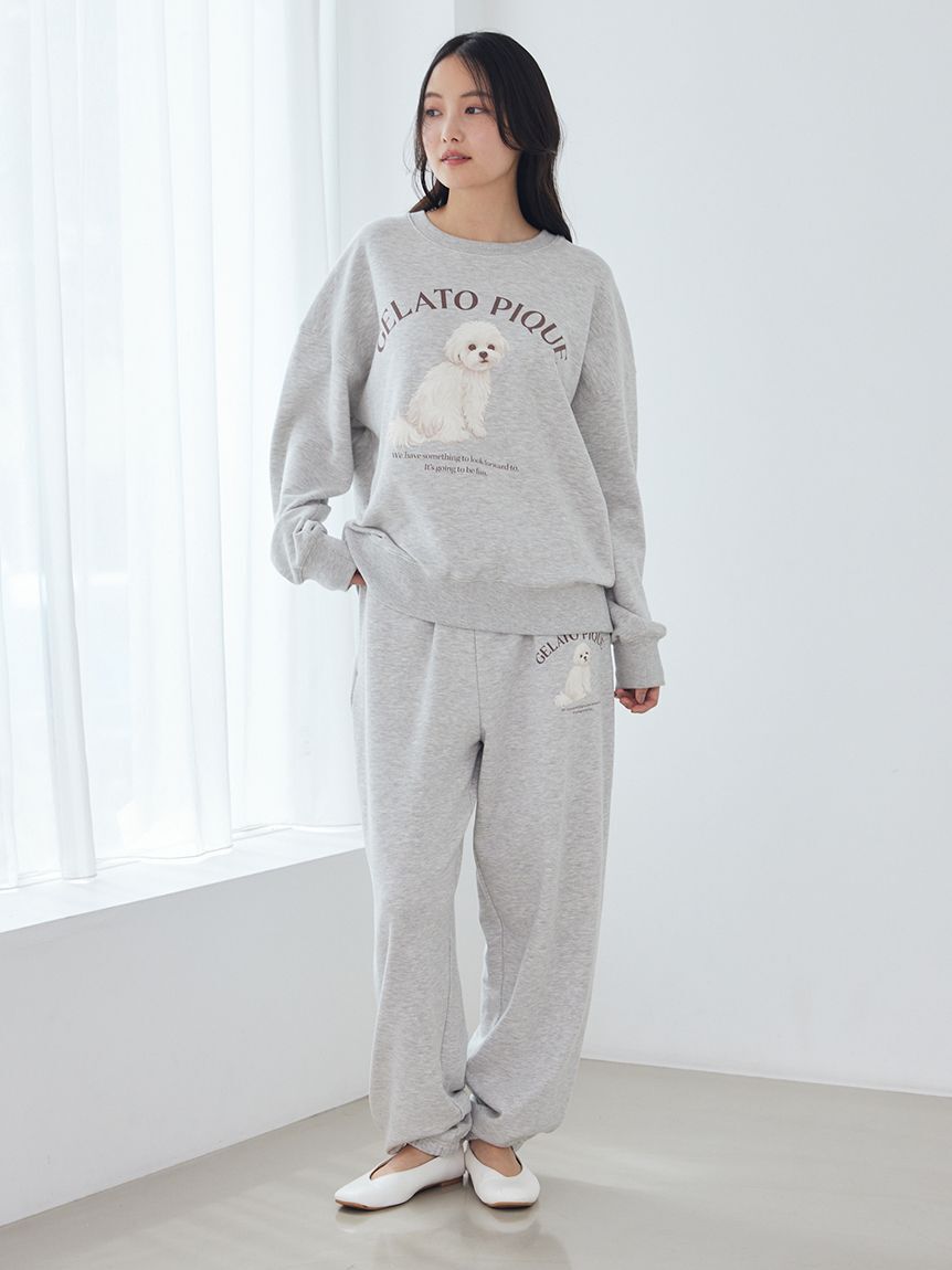 gelato pique「【ONLINE限定】【UVカット】お散歩ドッグワンポイント裏毛プルオーバー&ロングパンツセット」|ルームウェア|