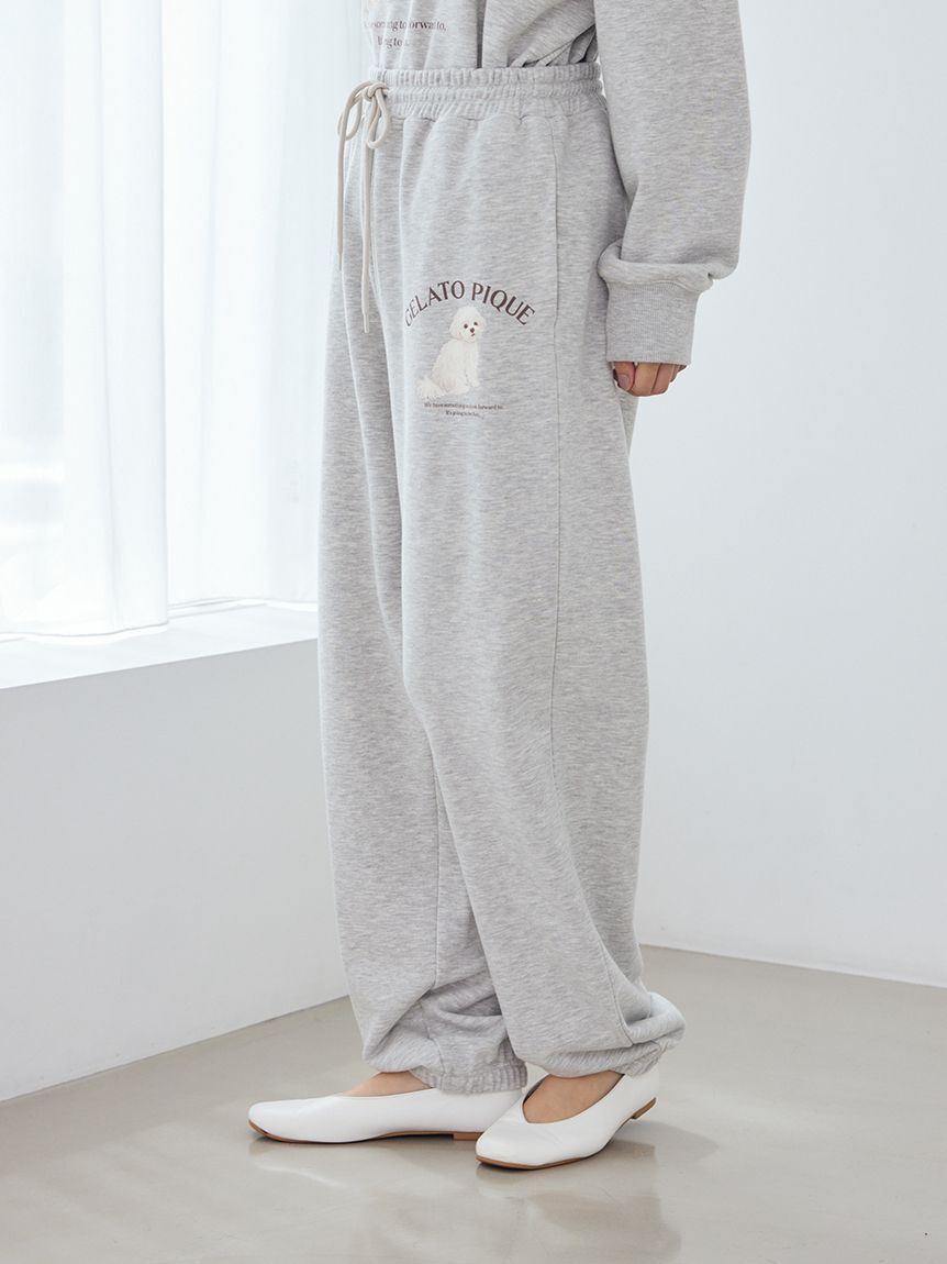 gelato pique「【ONLINE限定】【UVカット】お散歩ドッグワンポイント裏毛プルオーバー&ロングパンツセット」|ルームウェア|